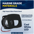 2-1/4" Square LED Recessed Courtesy / Companionway Light, Black Housing, Cool White, 12V - FO2313 - Five Oceans