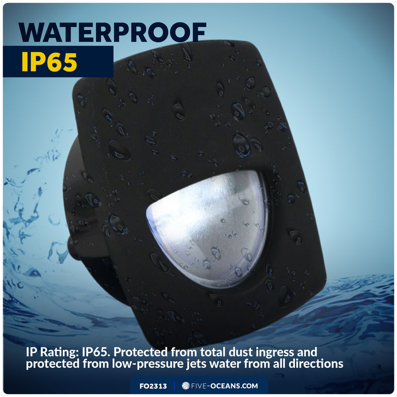 2-1/4" Square LED Recessed Courtesy / Companionway Light, Black Housing, Cool White, 12V - FO2313 - Five Oceans