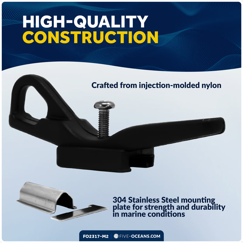 3-7/8" Shroud Line Flag Halyard Cleat, Fits 3/16"-5/16" Shrouds, Nylon with Stainless Steel, 2-Pack - FO2317-M2 - Five Oceans
