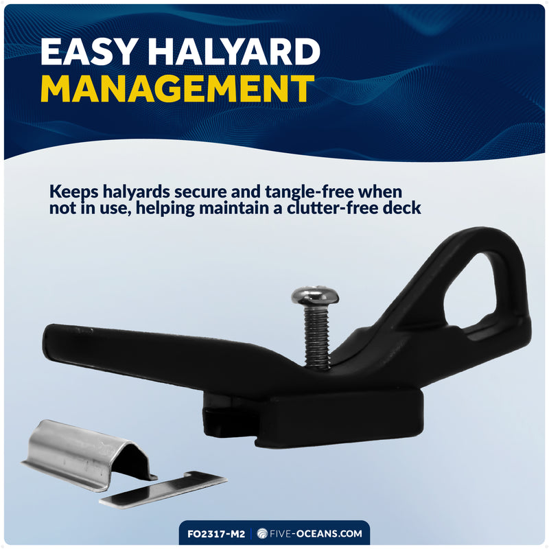 3-7/8" Shroud Line Flag Halyard Cleat, Fits 3/16"-5/16" Shrouds, Nylon with Stainless Steel, 2-Pack - FO2317-M2 - Five Oceans