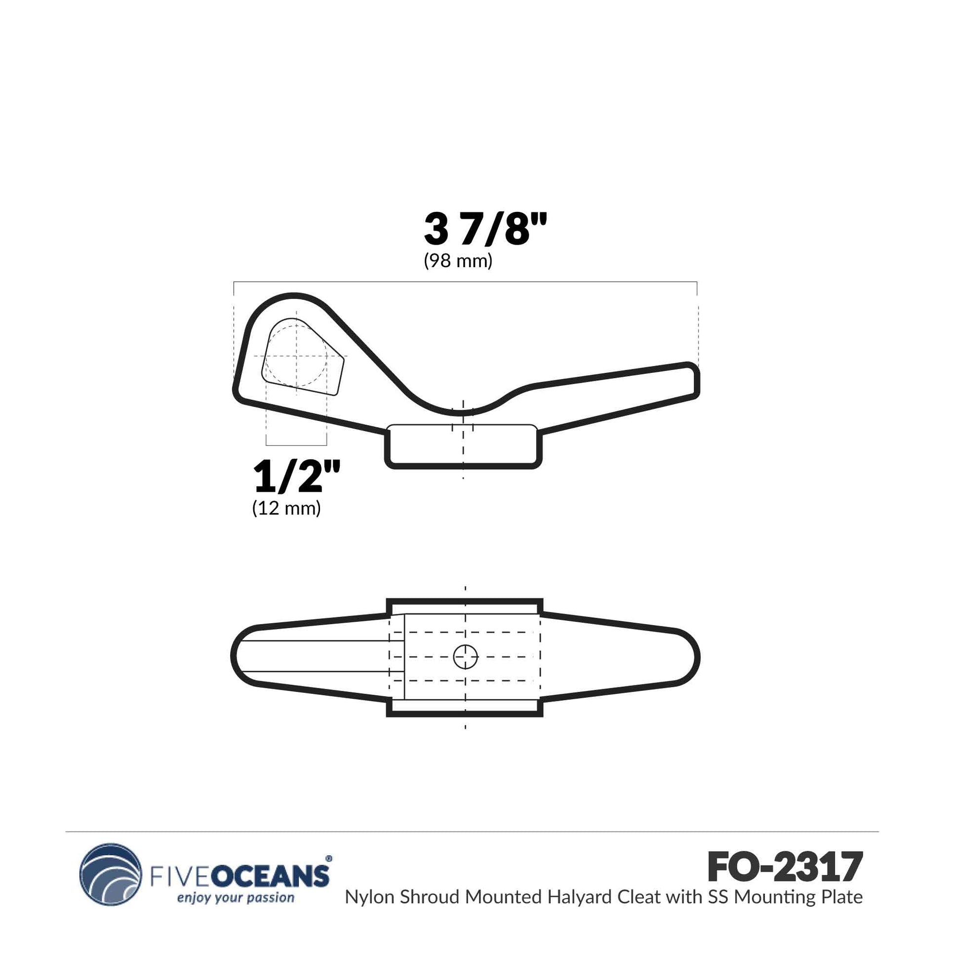 Nylon Shroud Halyard Cleat, Stainless Steel Mounting Plate, 2-Pack - FO2317-M2 - Five Oceans