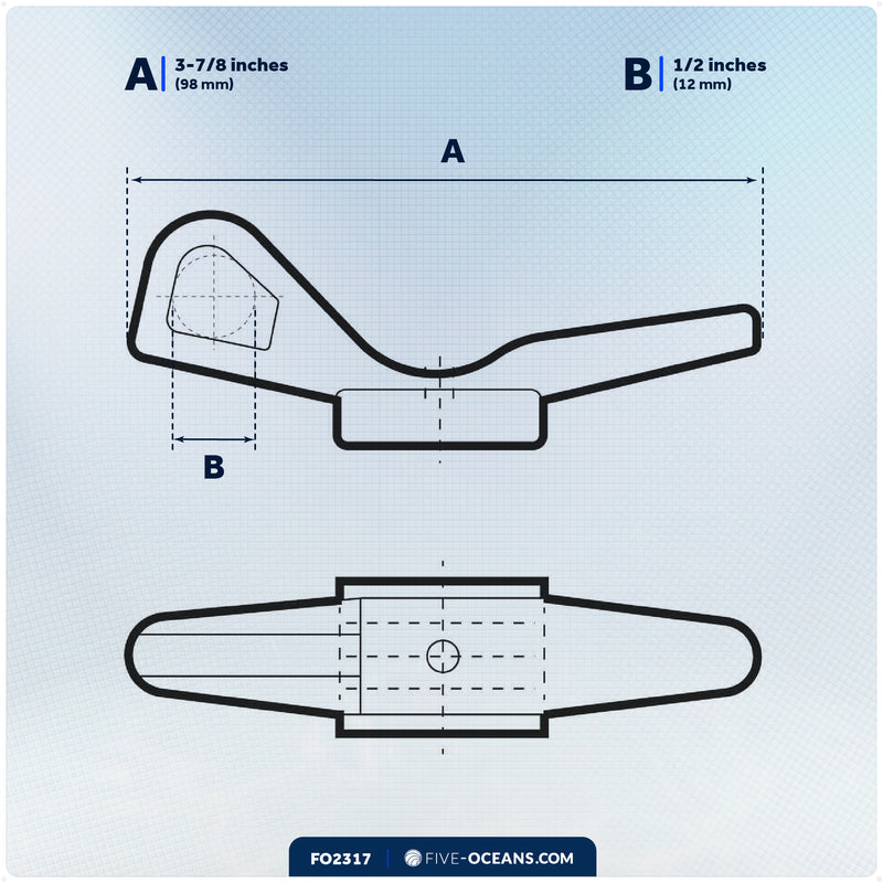 3-7/8" Shroud Line Flag Halyard Cleat, Fits 3/16"-5/16" Shrouds, Nylon with Stainless Steel - FO2317 - Five Oceans