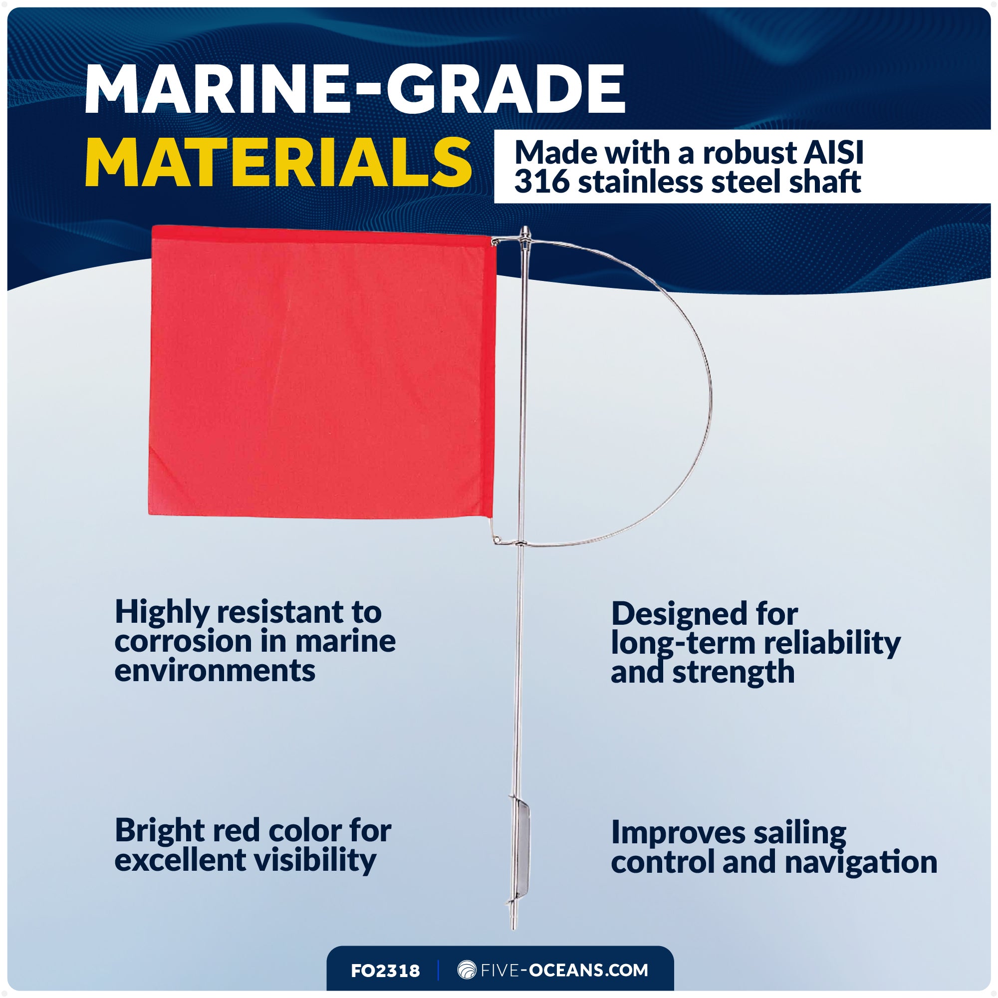 5-1/2" x 4-1/8" Wind Indicator Flag, Red Fabric & Stainless Steel - FO2318 - Five Oceans