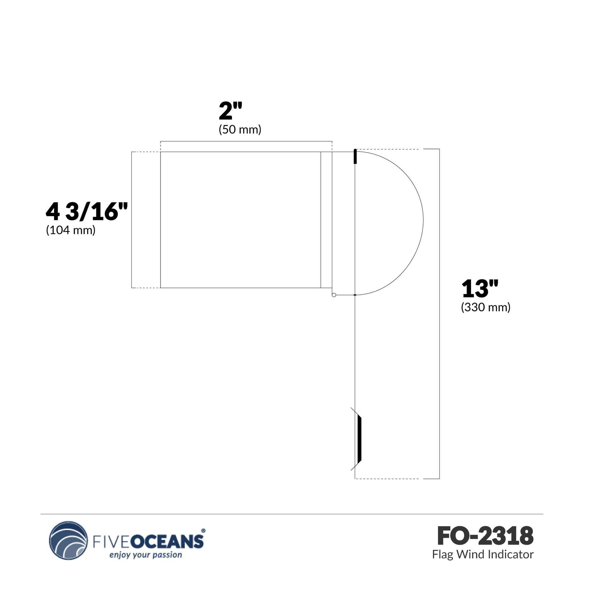 Wind Indicator Flag, 5-1/2" x 4-1/8", Red Fabric & Stainless Steel - FO2318 - Five Oceans