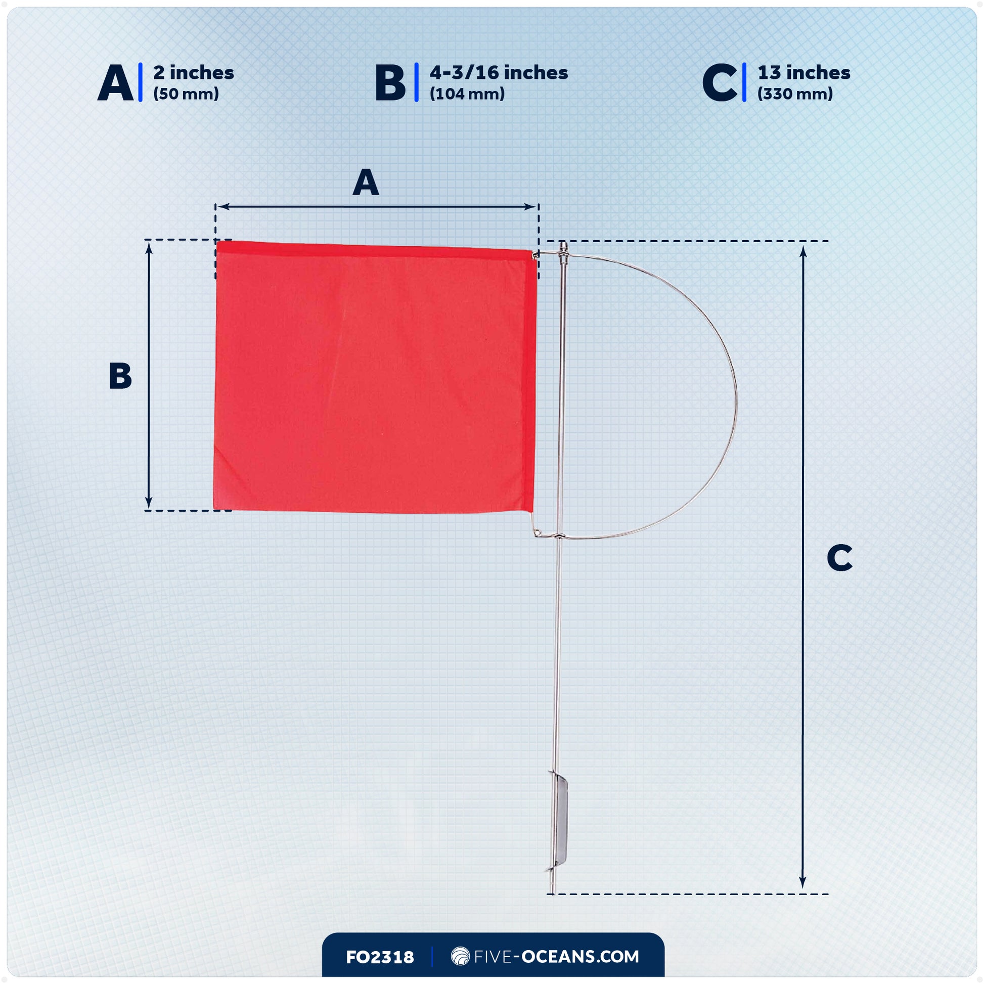 5-1/2" x 4-1/8" Wind Indicator Flag, Red Fabric & Stainless Steel - FO2318 - Five Oceans