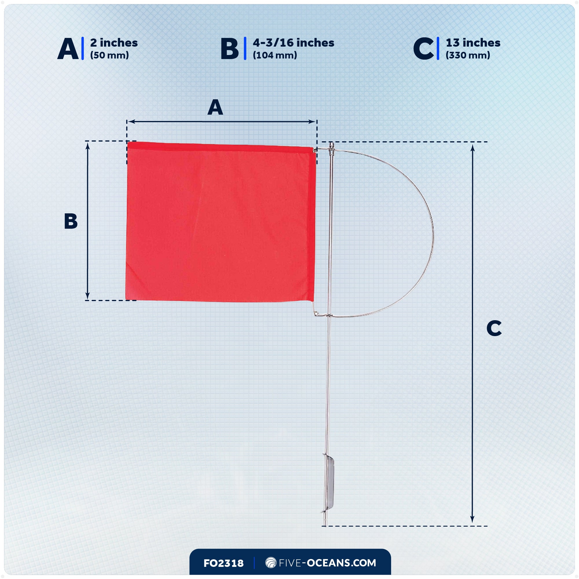 5-1/2" x 4-1/8" Wind Indicator Flag, Red Fabric & Stainless Steel - FO2318 - Five Oceans