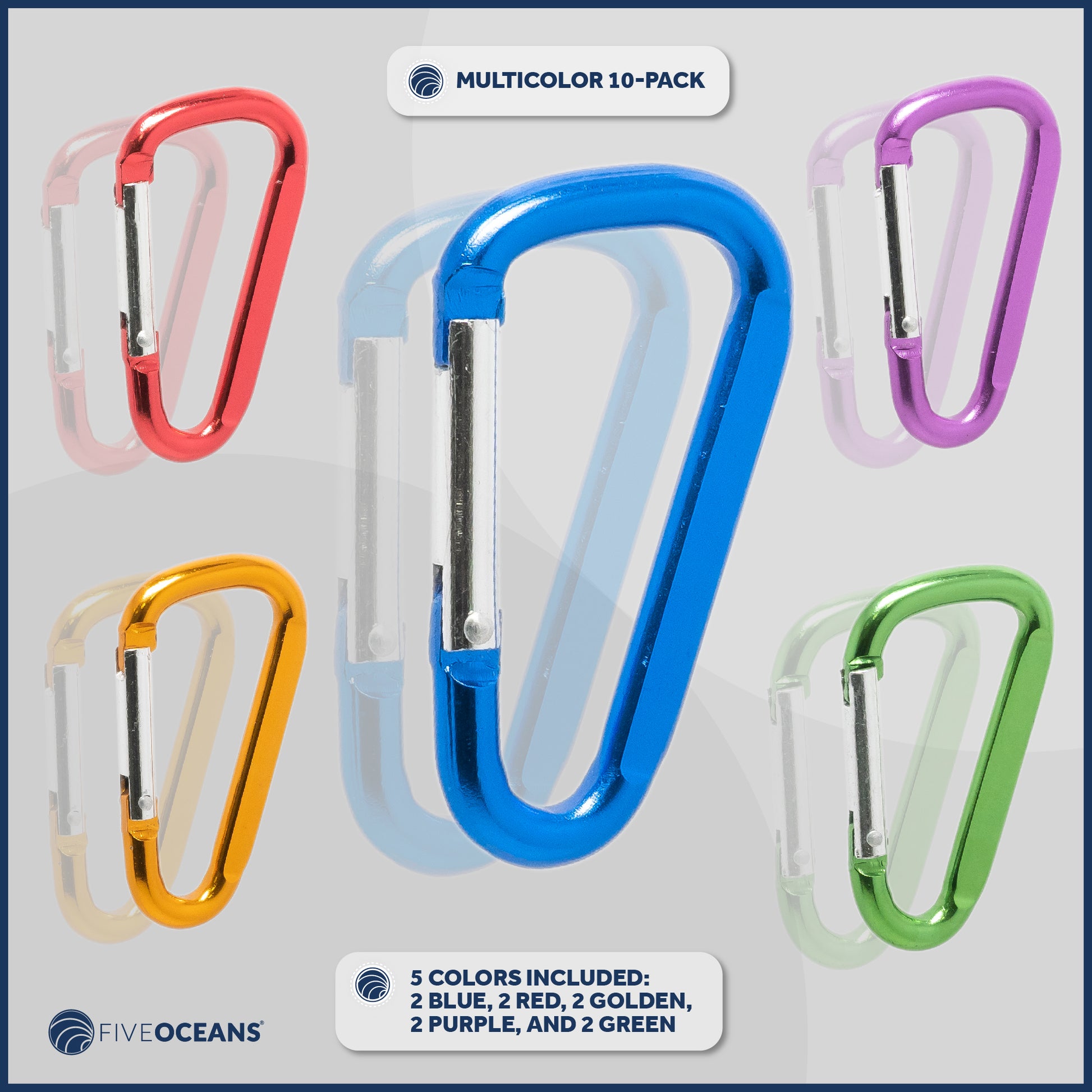 Carabiner D Ring, 2" Aluminum, 10-Pack - FO2330 - Five Oceans
