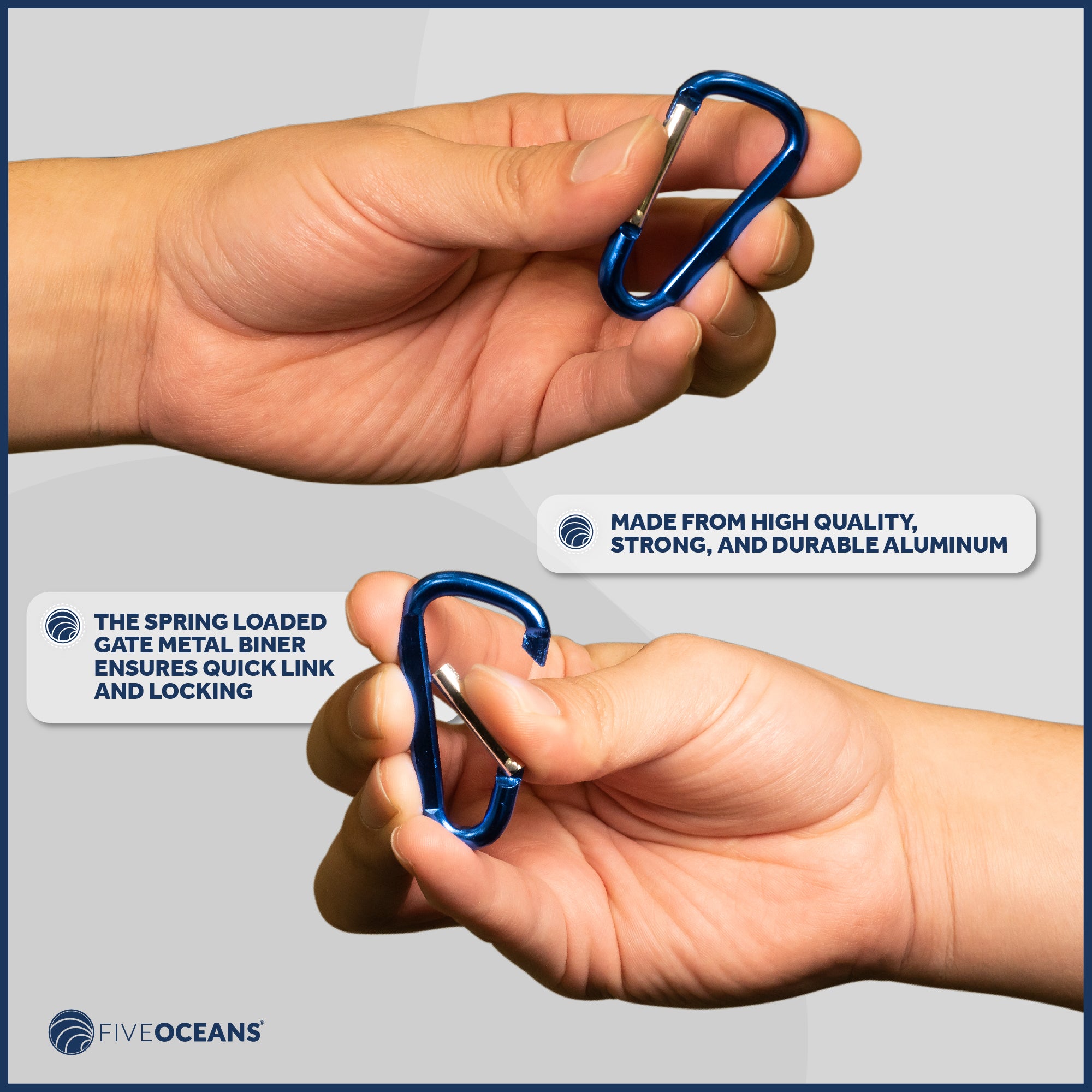 Carabiner D Ring, 2" Aluminum, 10-Pack - FO2330 - Five Oceans