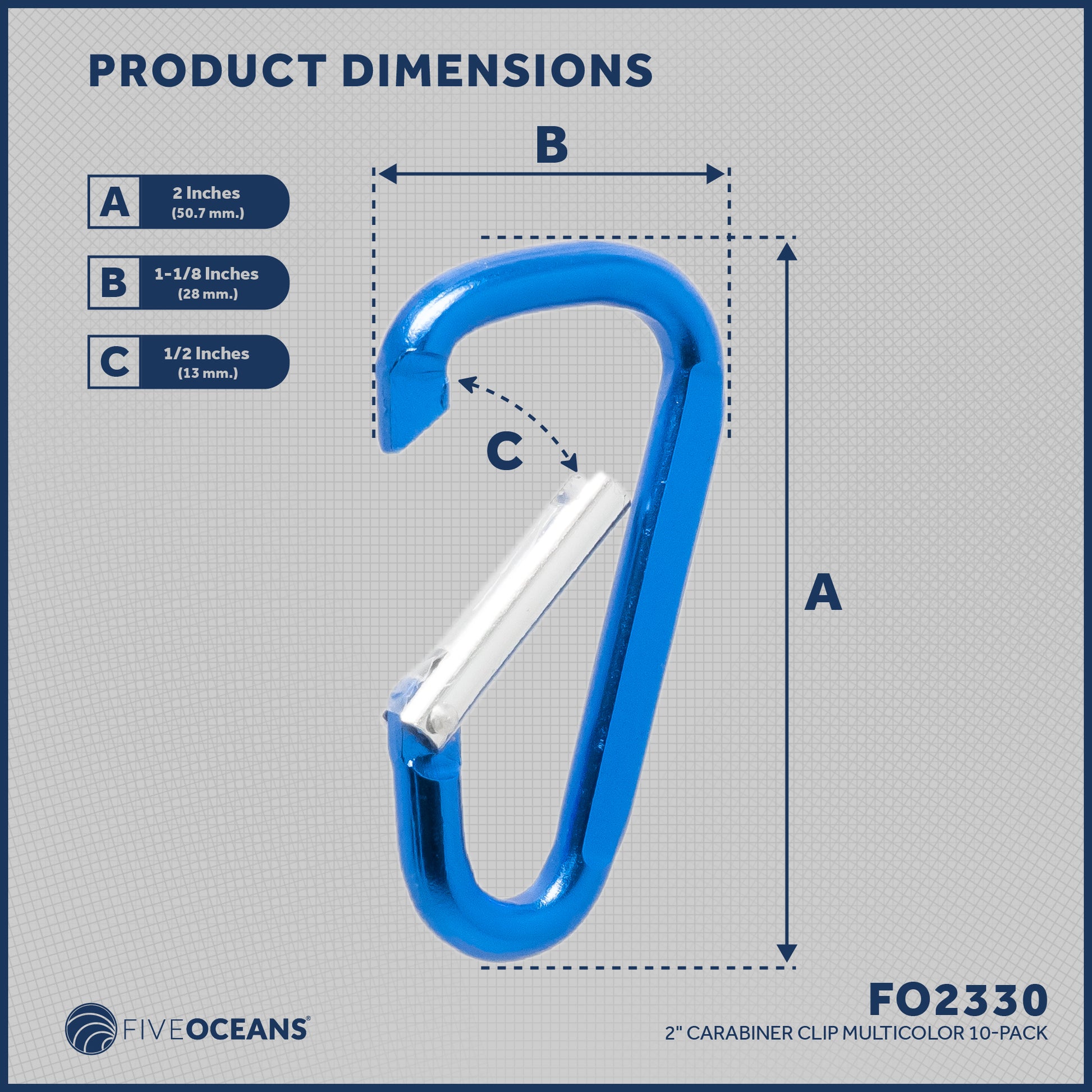 Carabiner D Ring, 2" Aluminum, 10-Pack - FO2330 - Five Oceans