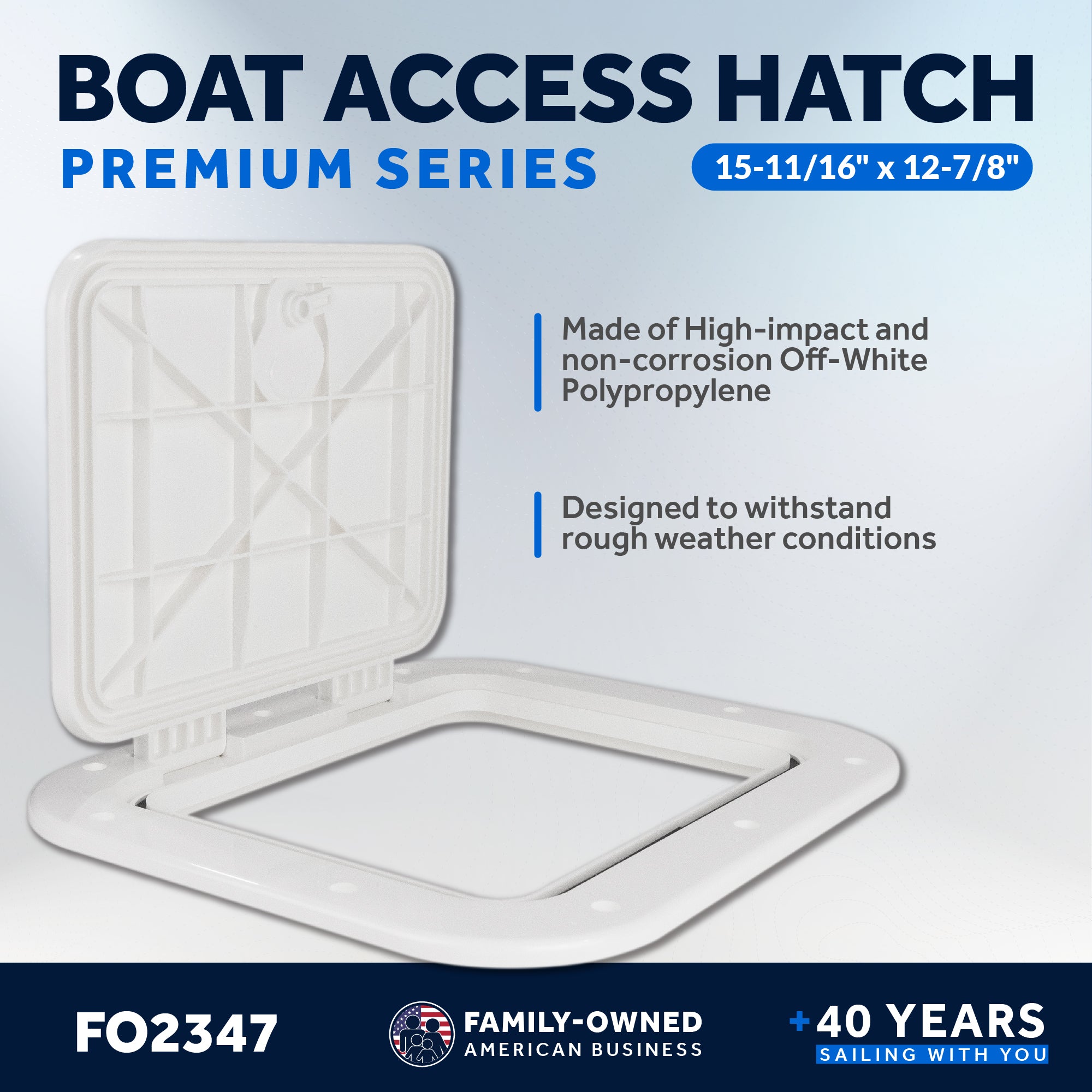 Boat Access Hatch, 15-11/16" x 12-7/8" Locking Slam Latch System, Off-White - FO2347 - Five Oceans