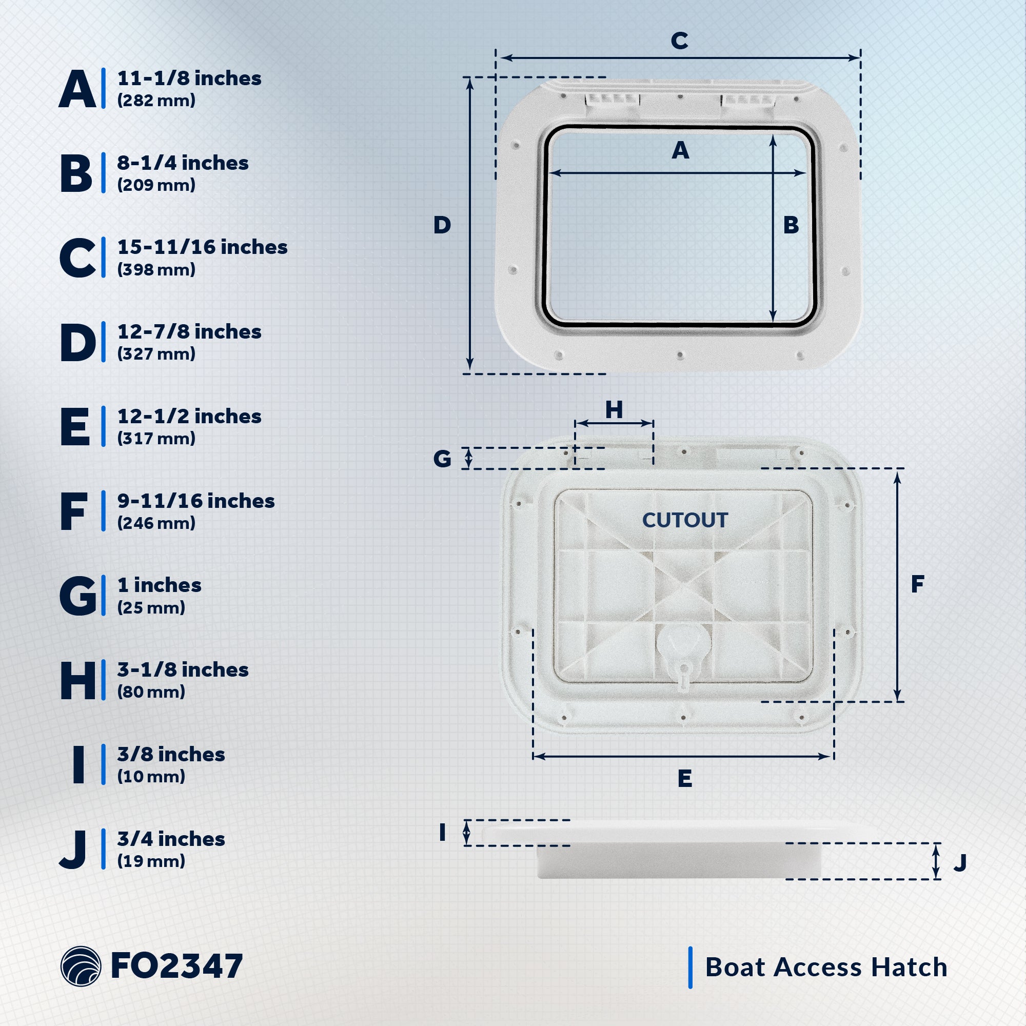 Boat Access Hatch, 15-11/16" x 12-7/8" Locking Slam Latch System, Off-White - FO2347 - Five Oceans