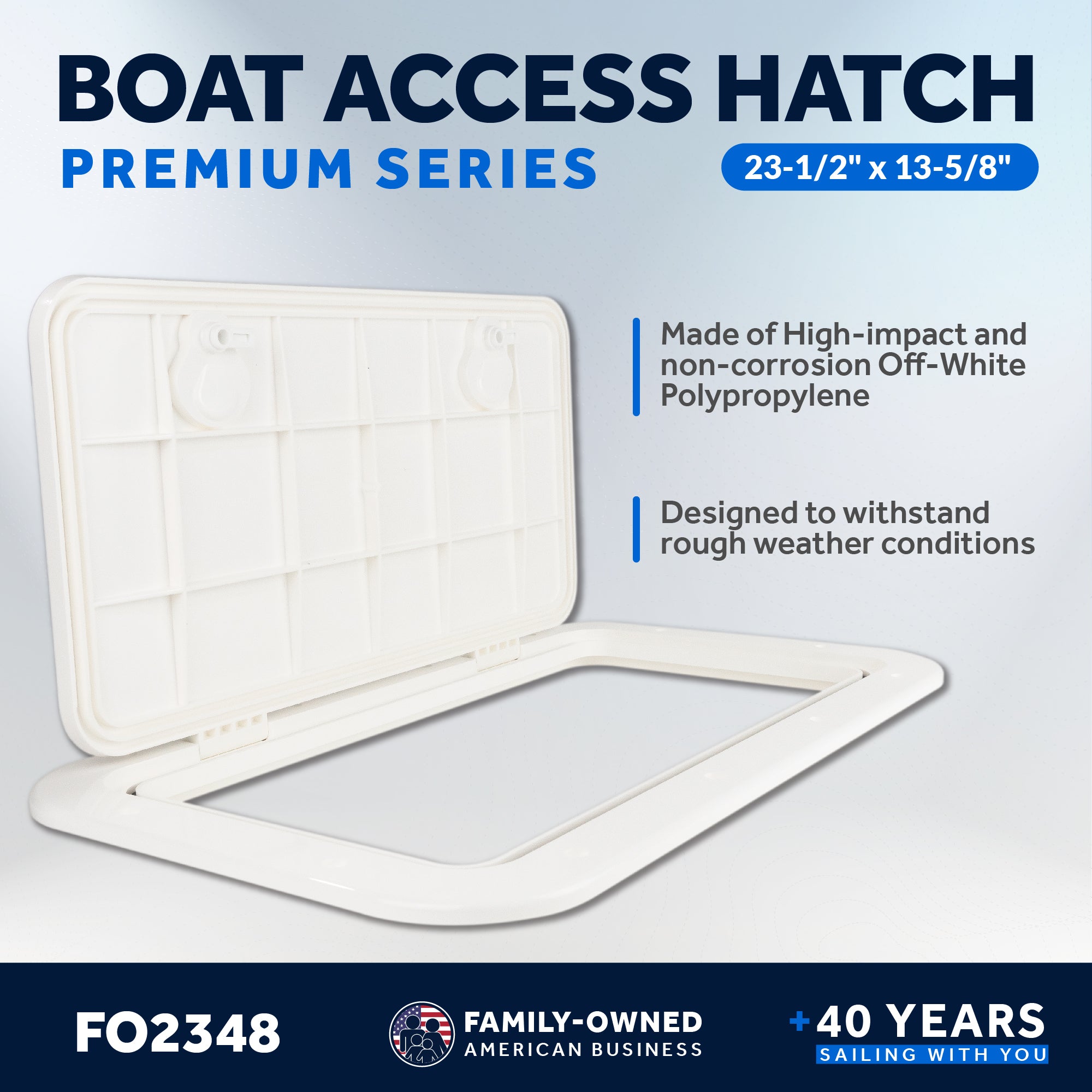 Boat Access Hatch, 23-1/2" x 13-5/8" Locking Slam Latch System, Off-White - FO2348 - Five Oceans