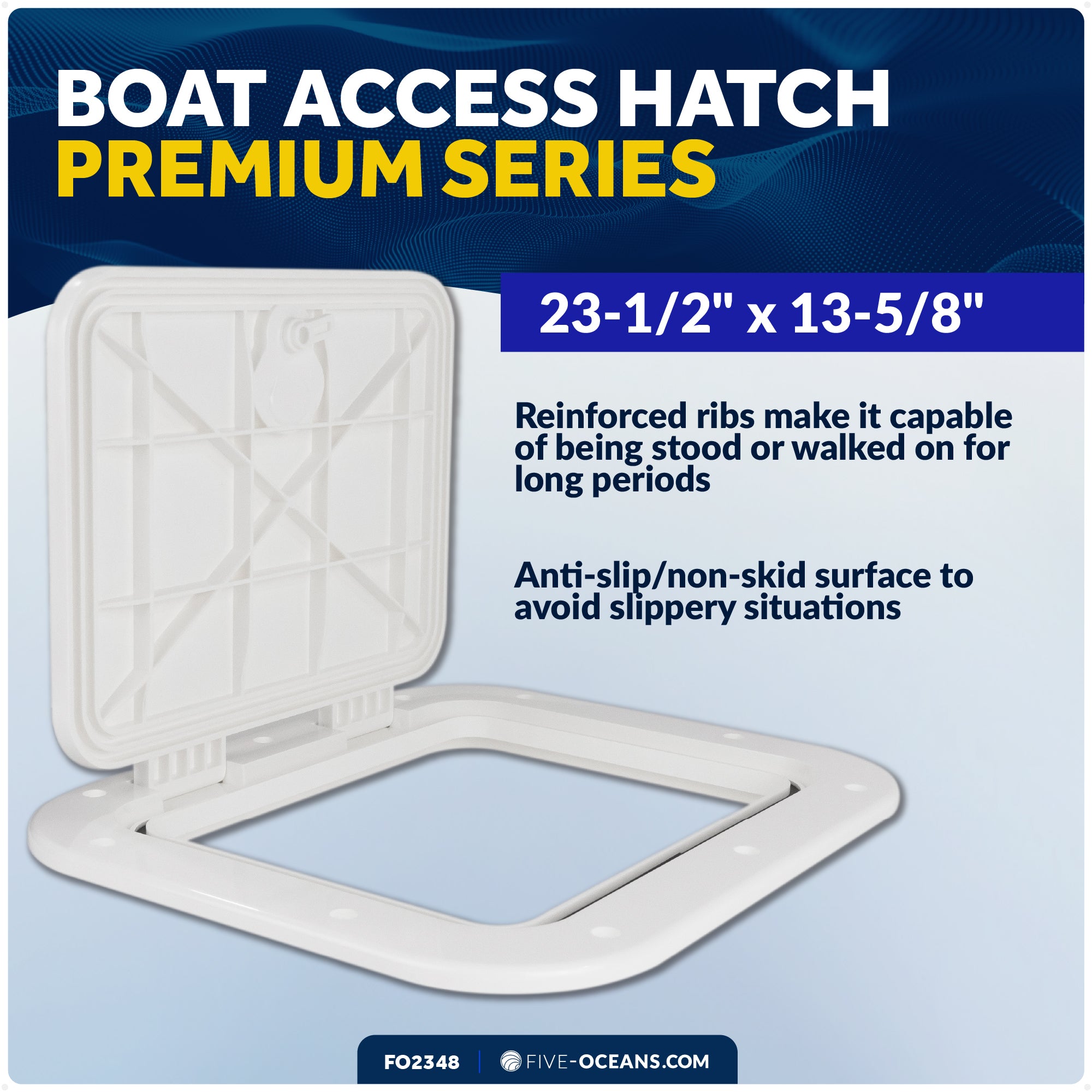 Boat Access Hatch, 23-1/2" x 13-5/8" Locking Slam Latch System, Off-White - FO2348