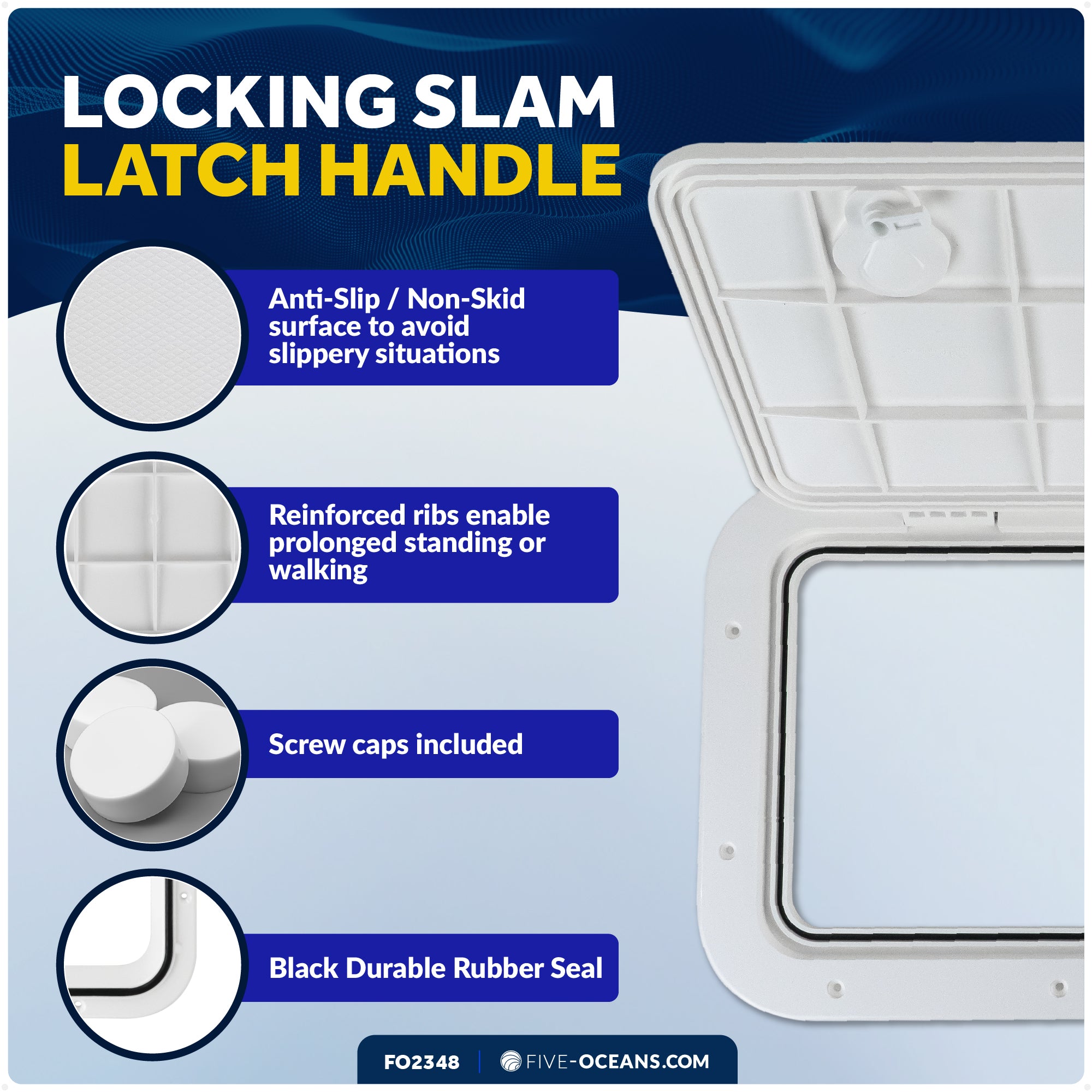 Boat Access Hatch, 23-1/2" x 13-5/8" Locking Slam Latch System, Off-White - FO2348 - Five Oceans