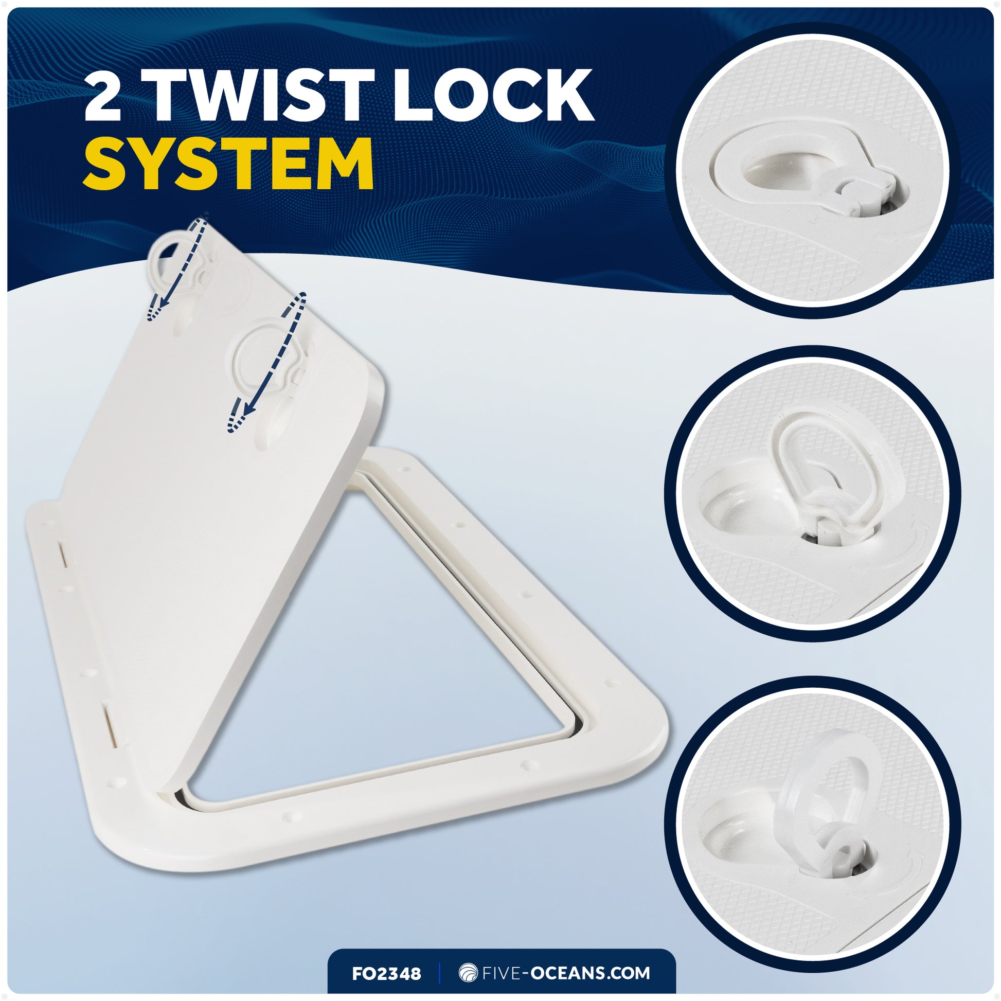 Boat Access Hatch, 23-1/2" x 13-5/8" Locking Slam Latch System, Off-White - FO2348 - Five Oceans