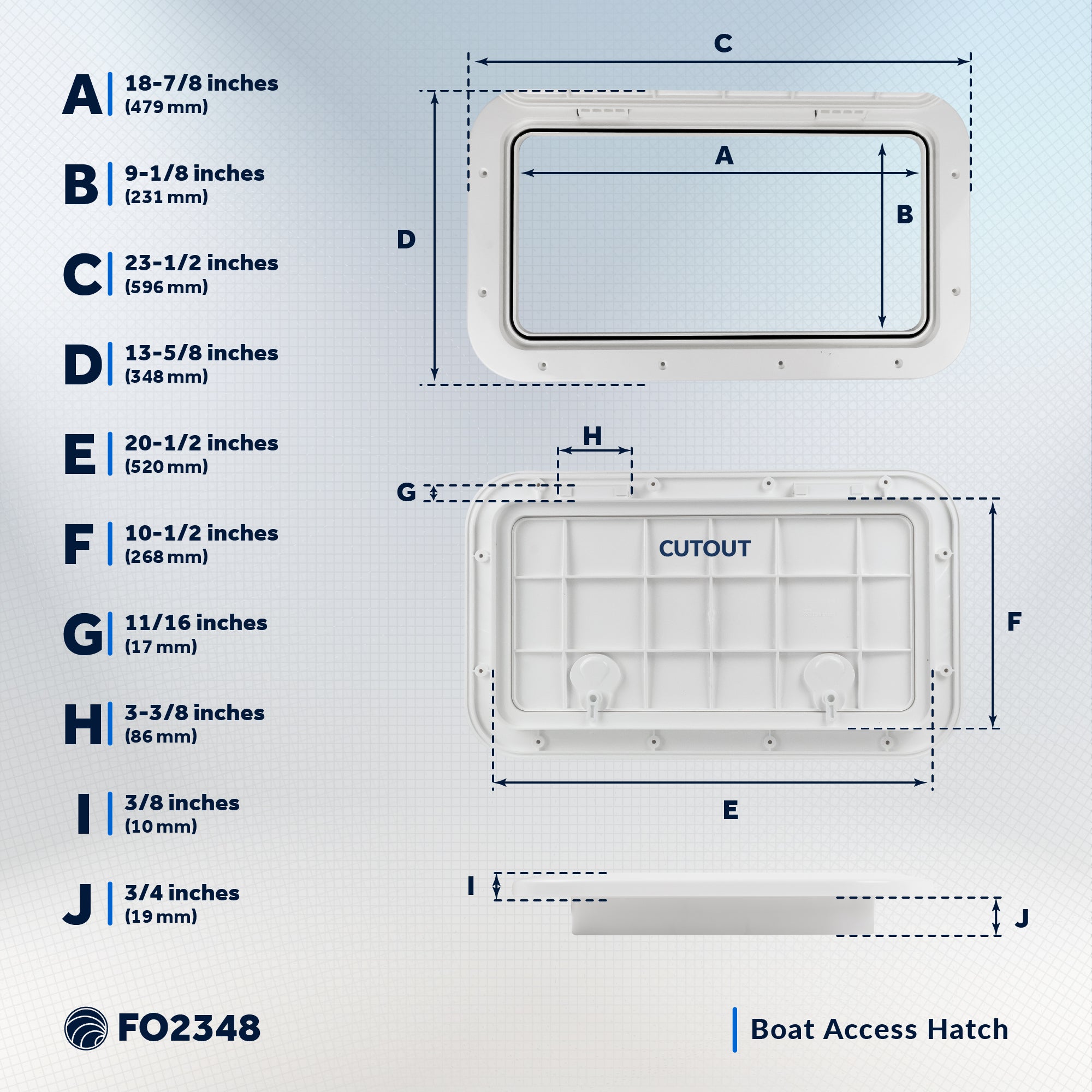 Boat Access Hatch, 23-1/2" x 13-5/8" Locking Slam Latch System, Off-White - FO2348 - Five Oceans