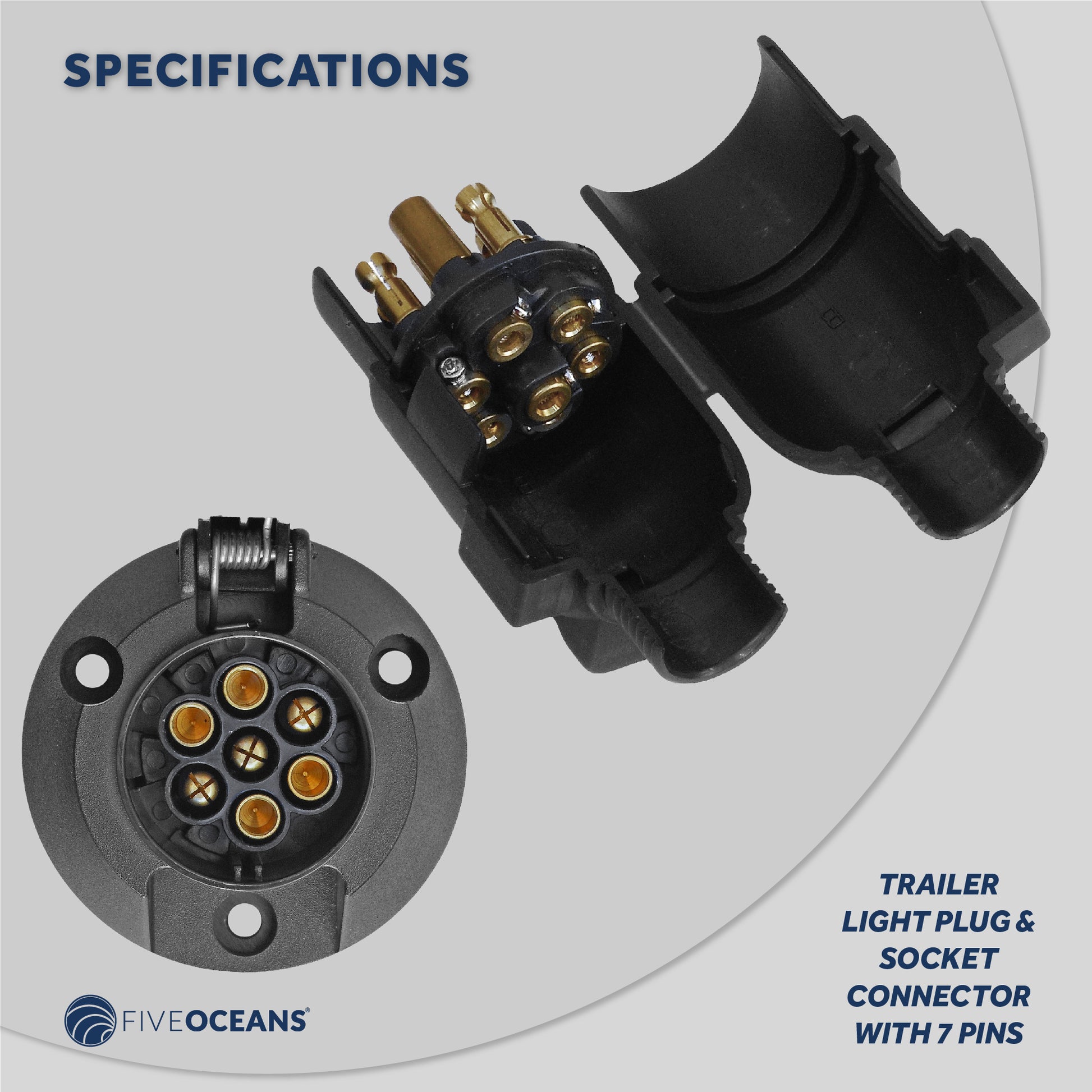 Trailer Electric Plug Adapter and Socket , 7 Pin - FO2354-C1 - Five Oceans