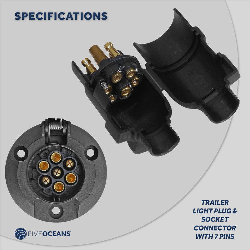 Trailer Electric Plug Adapter and Socket , 7 Pin - FO2354-C1 - Five Oceans