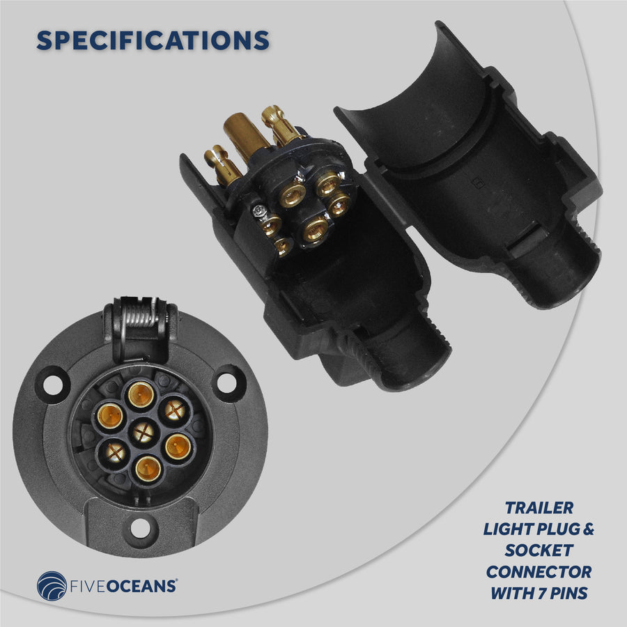Trailer Electric Plug Adapter and Socket , 7 Pin - FO2354-C1 - Five Oceans