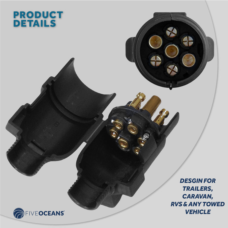 Trailer Electric Plug Adapter and Socket , 7 Pin - FO2354-C1 - Five Oceans