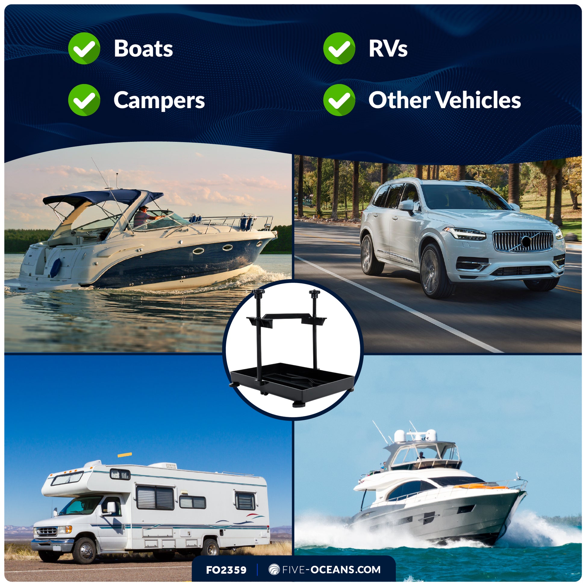11" x 7" Group 24 Battery Tray with Hold-Down Clamp, Black - FO2359 - Five Oceans