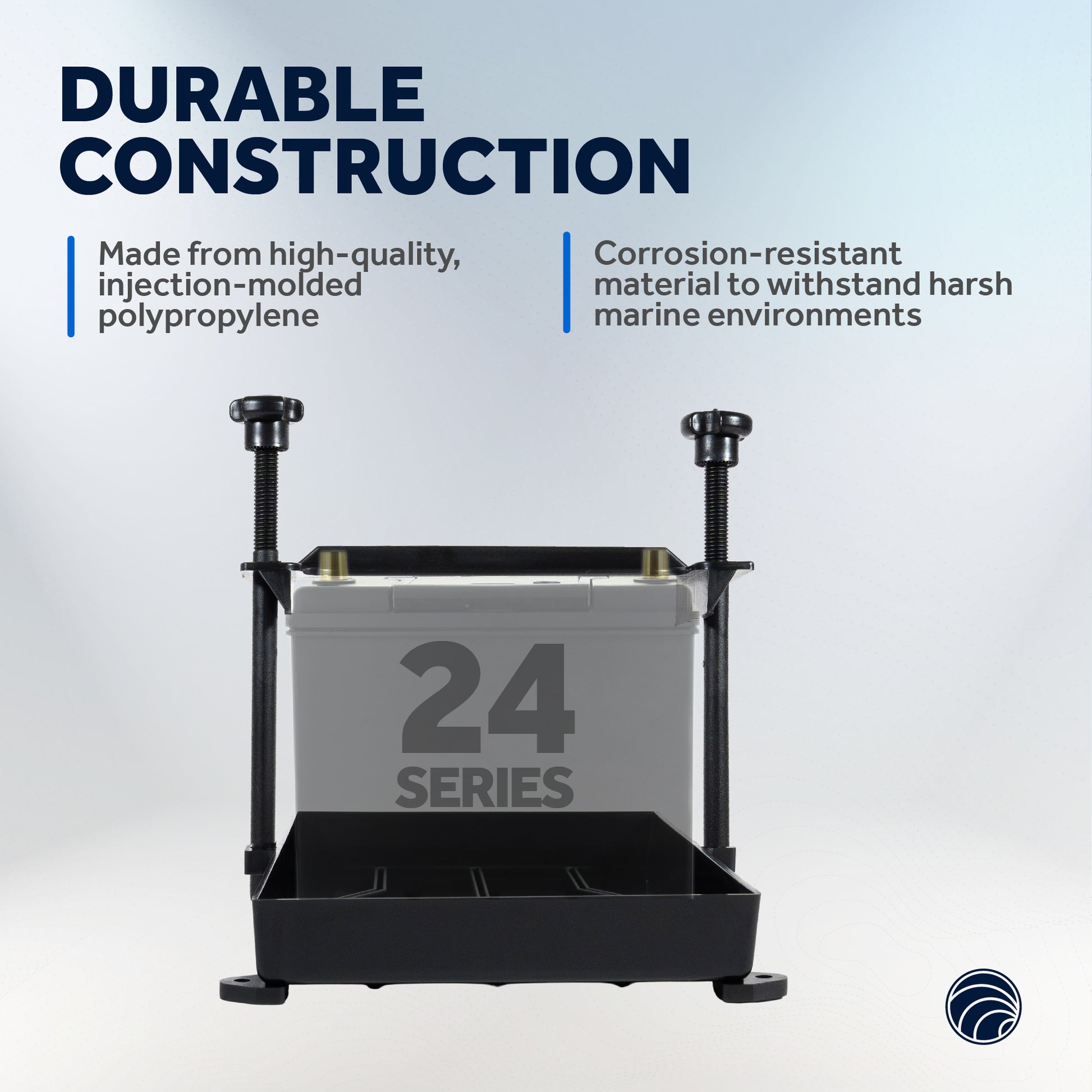 Group 24 Battery Tray with Hold-Down Clamp, Black, 11"x7" - FO-2359 - Five Oceans