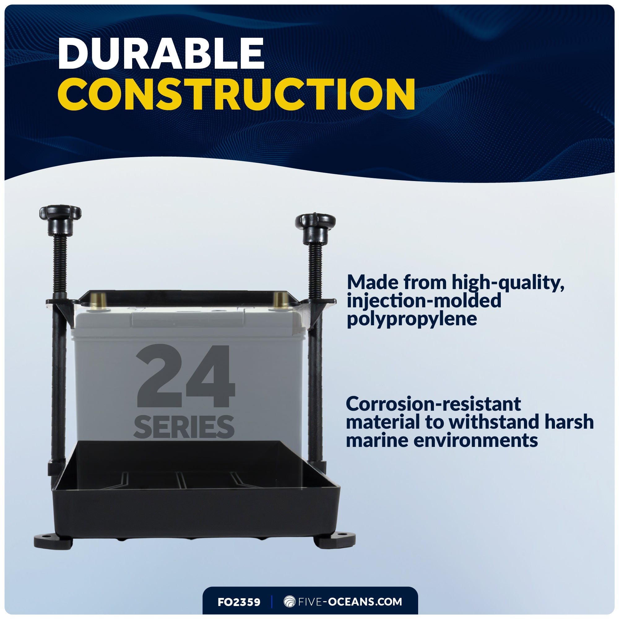 11" x 7" Group 24 Battery Tray with Hold-Down Clamp, Black - FO2359 - Five Oceans
