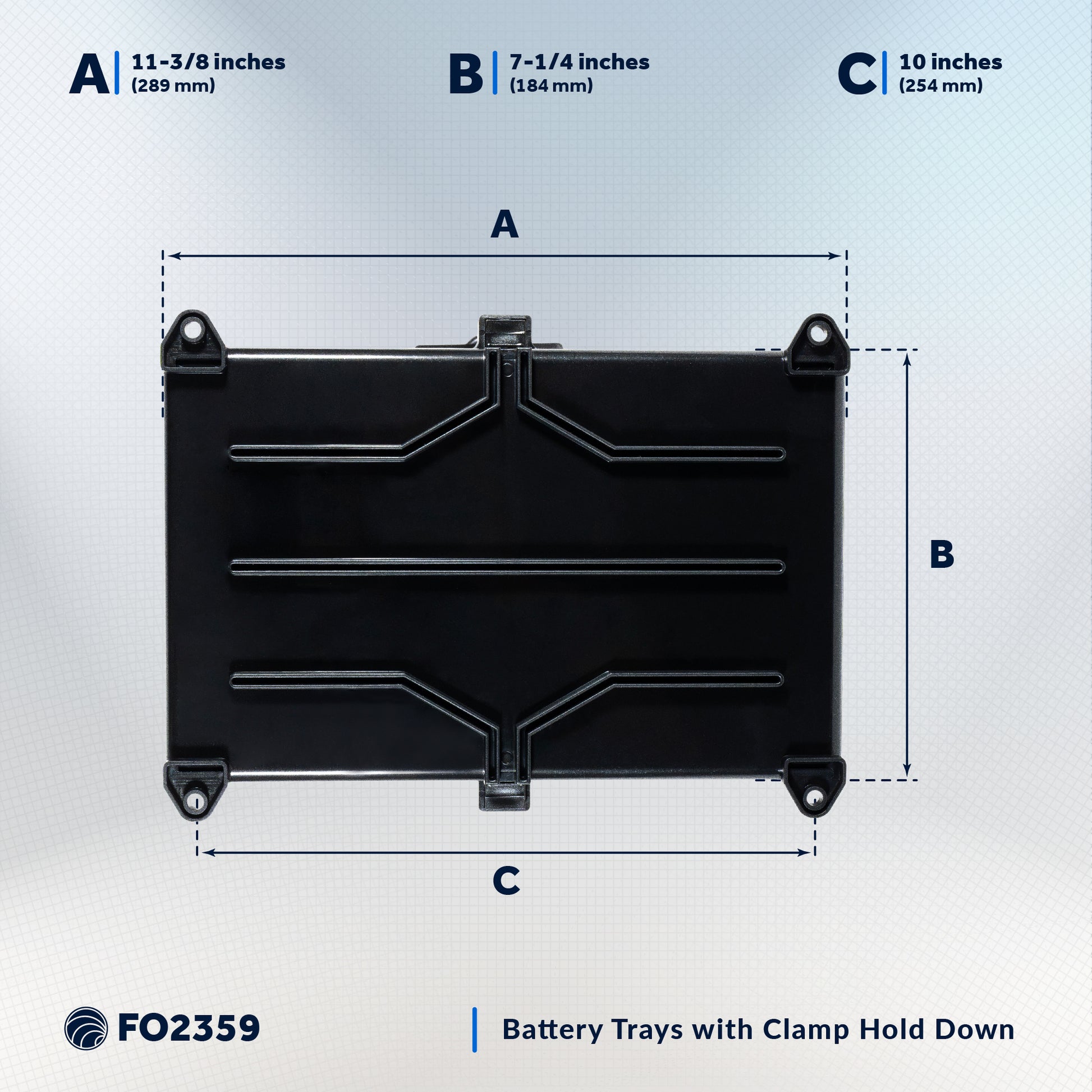 Group 24 Battery Tray with Hold-Down Clamp, Black, 11"x7" - FO-2359 - Five Oceans