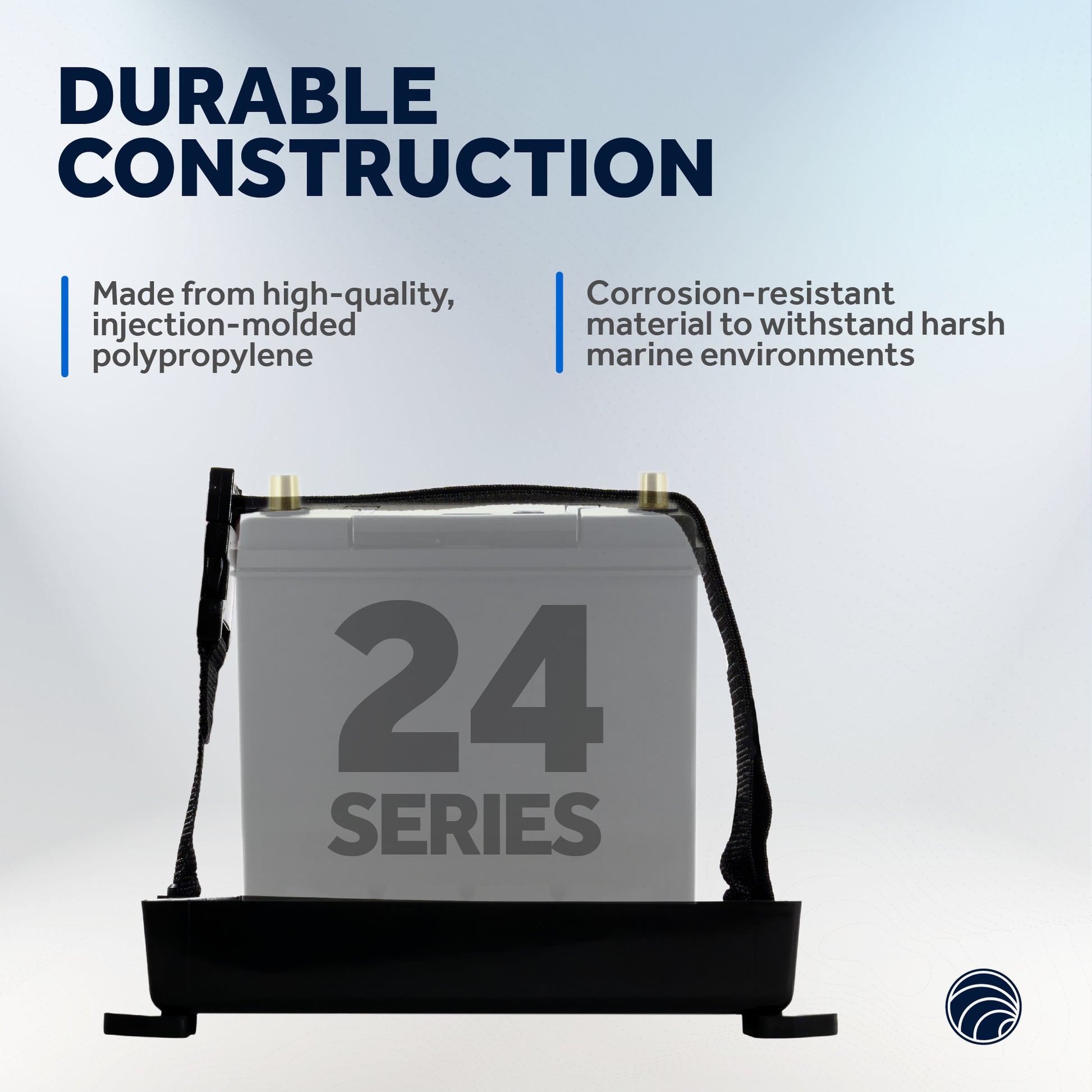 Group 24 Battery Tray with Hold-Down Strap, Black, 11"x7" - FO-2360 - Five Oceans