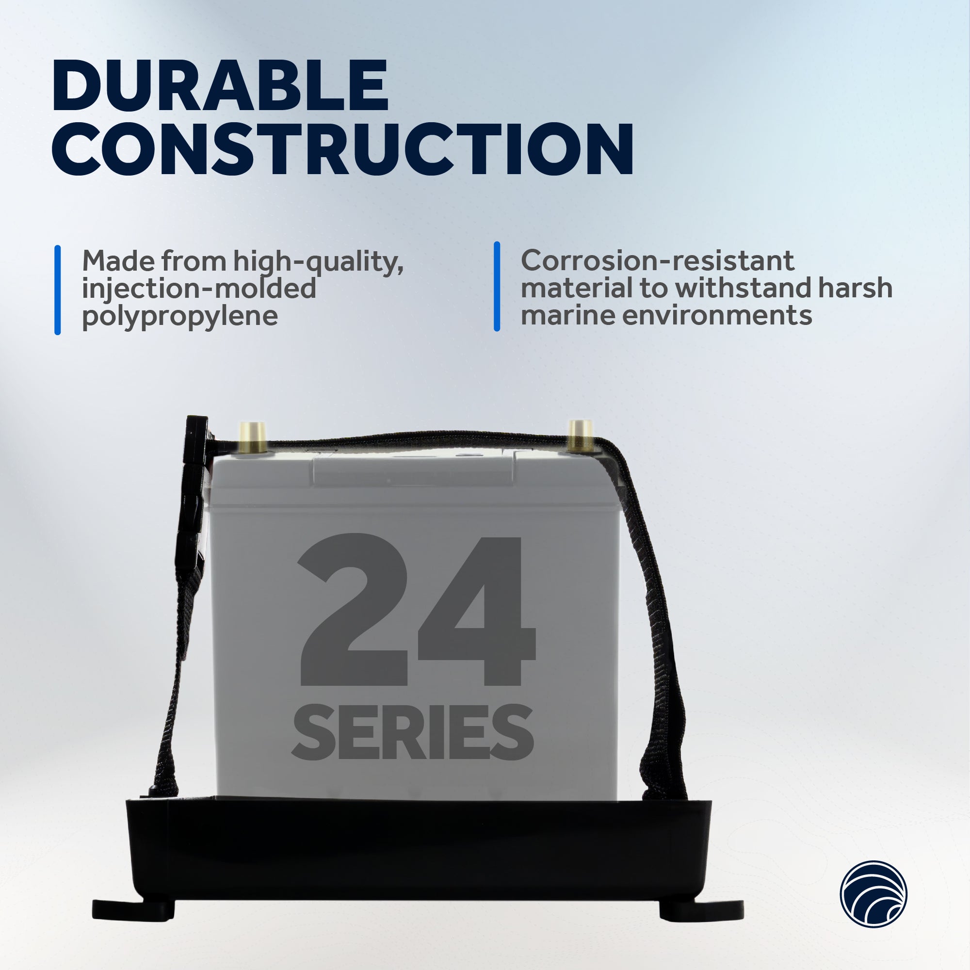 Group 24 Battery Tray with Hold-Down Strap, Black, 11"x7" - FO-2360 - Five Oceans