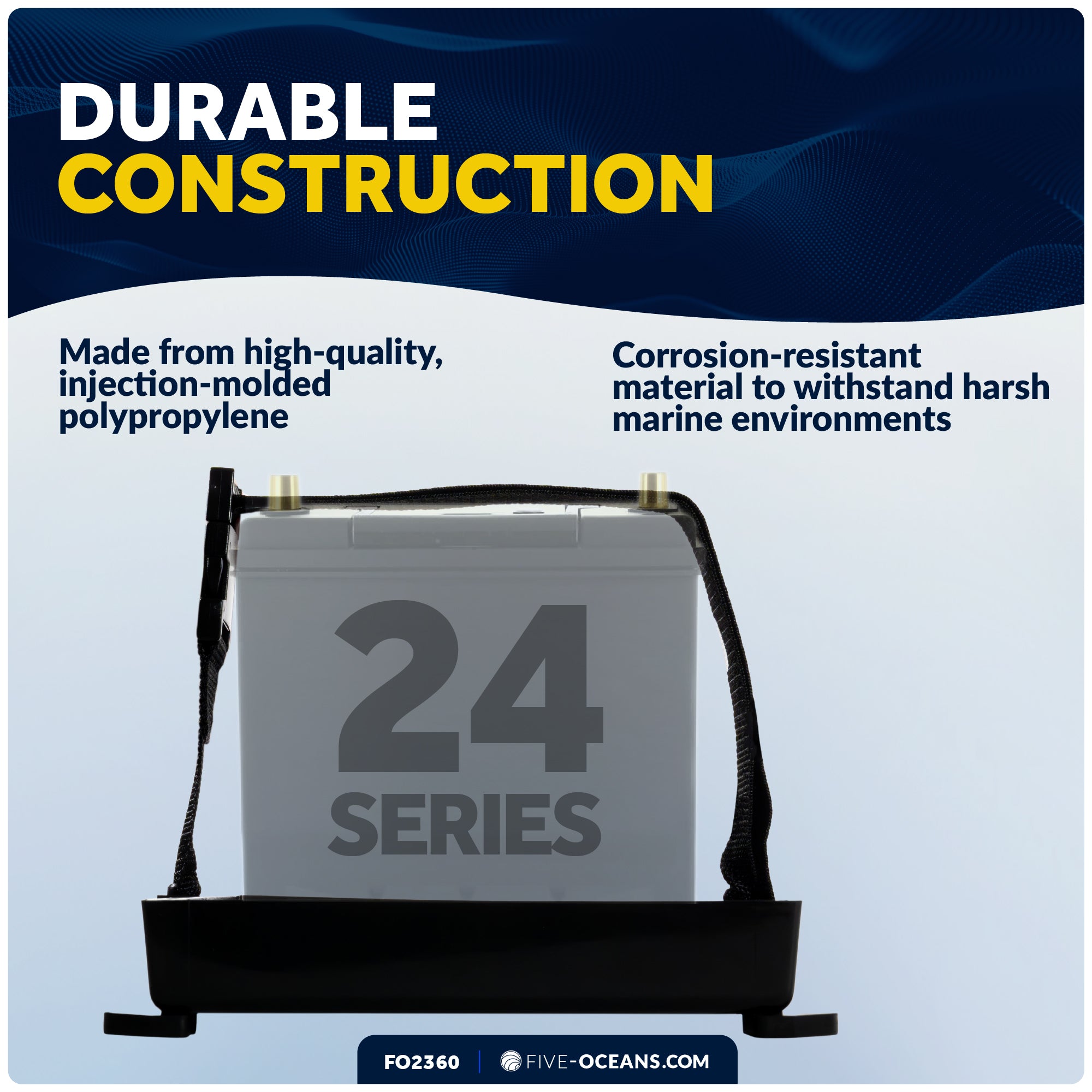 11" x 7" Group 24 Battery Tray with Hold-Down Strap, Black - FO2360 - Five Oceans