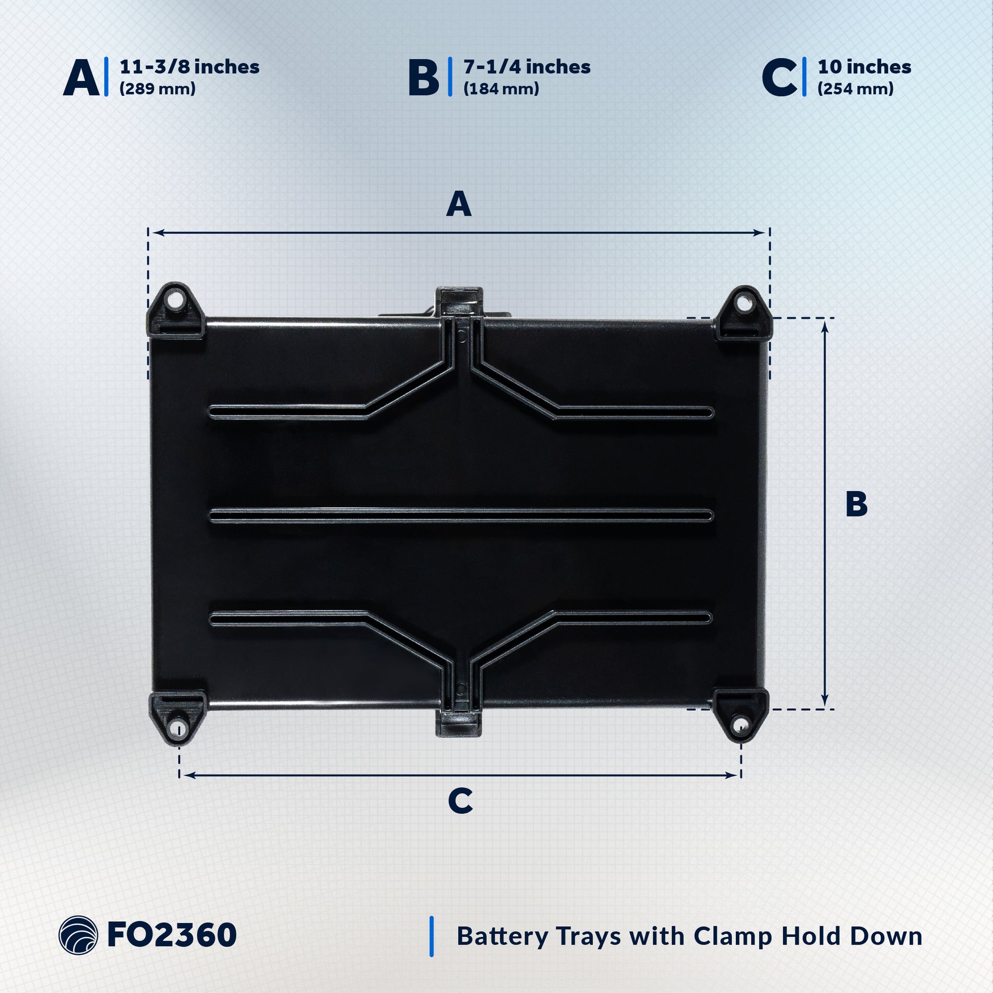 Group 24 Battery Tray with Hold-Down Strap, Black, 11"x7" - FO-2360 - Five Oceans