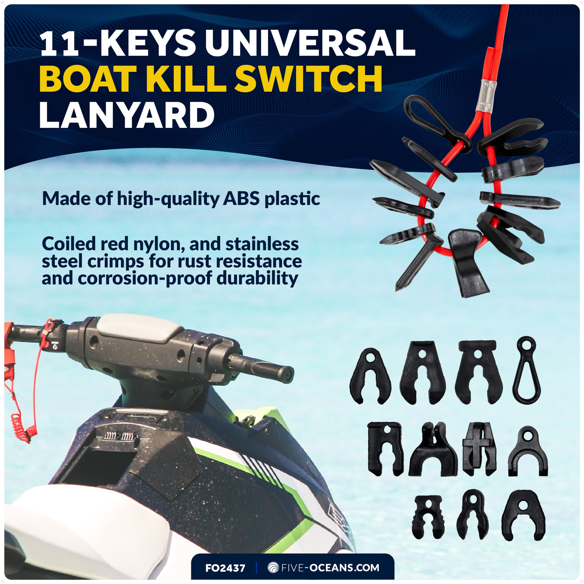 11-Keys Universal Boat Kill Switch Lanyard - FO2437 - Five Oceans
