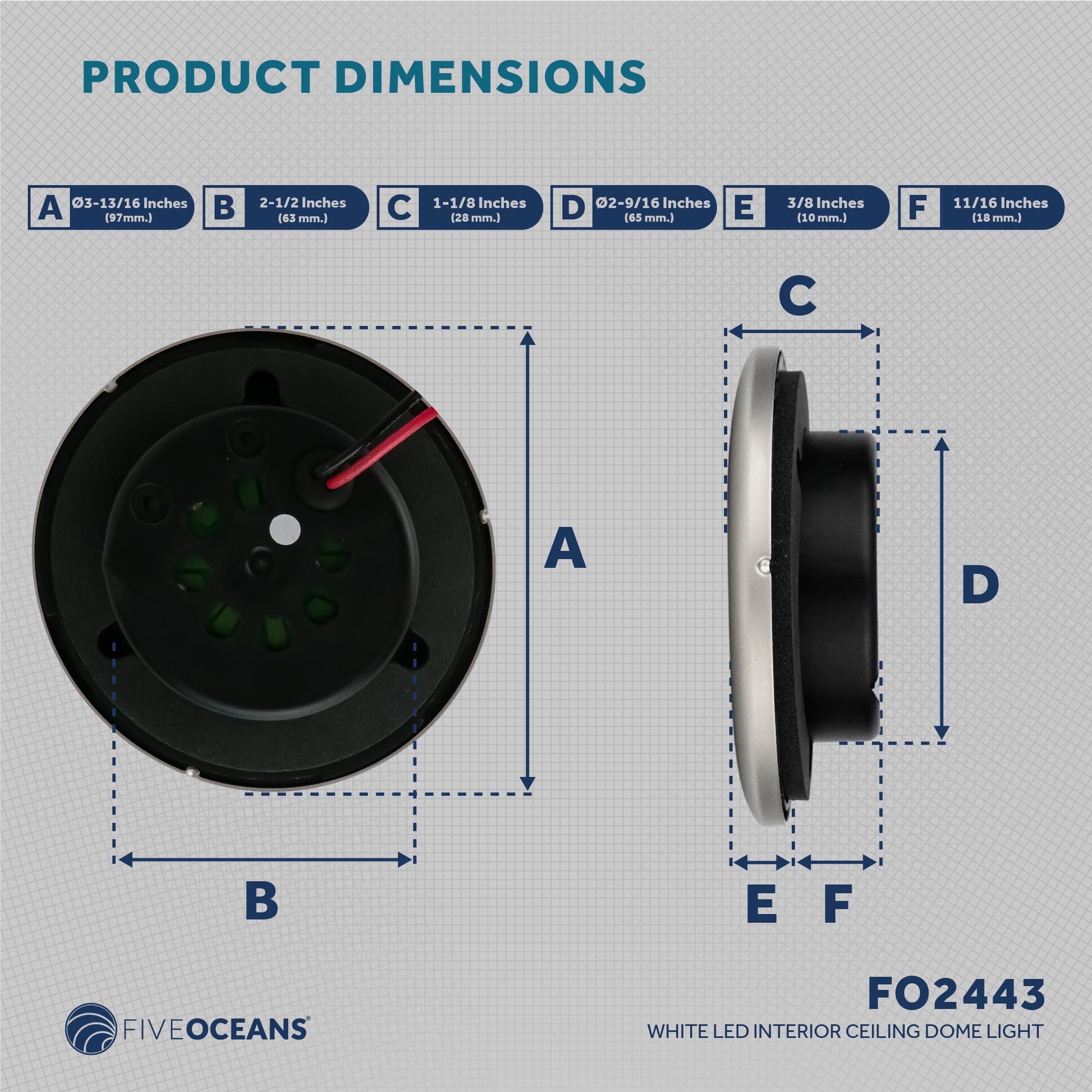 LED Interior Dome Light, 4" Flush Mount - FO2443 - Five Oceans