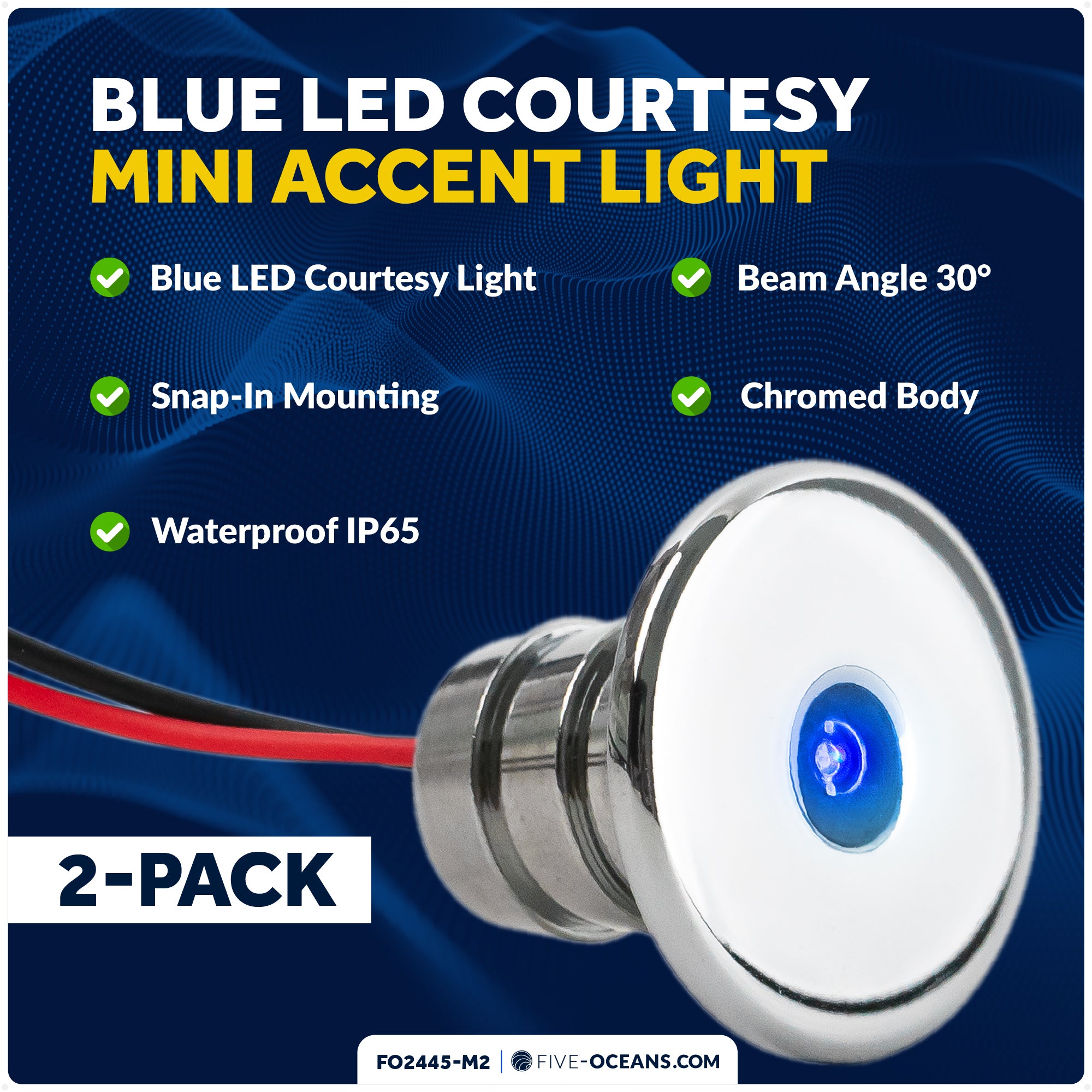 3/4" Round LED Snap-In Mount Courtesy / Mini Accent Light, Blue, 12V, 2-Pack - FO2445-M2