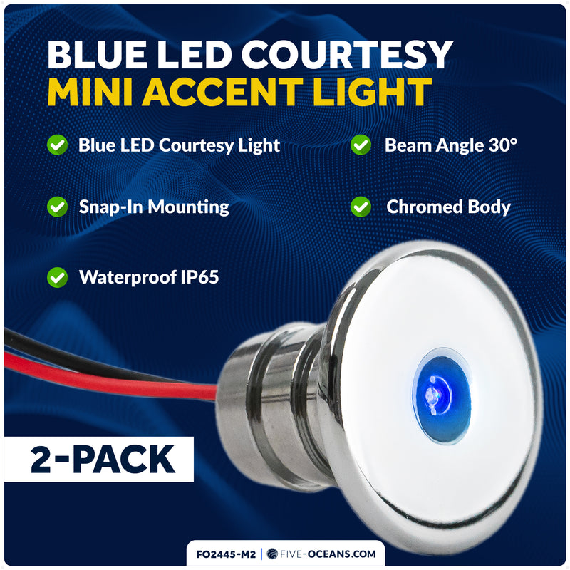 3/4" Round LED Snap-In Mount Courtesy / Mini Accent Light, Blue, 12V, 2-Pack - FO2445-M2 - Five Oceans