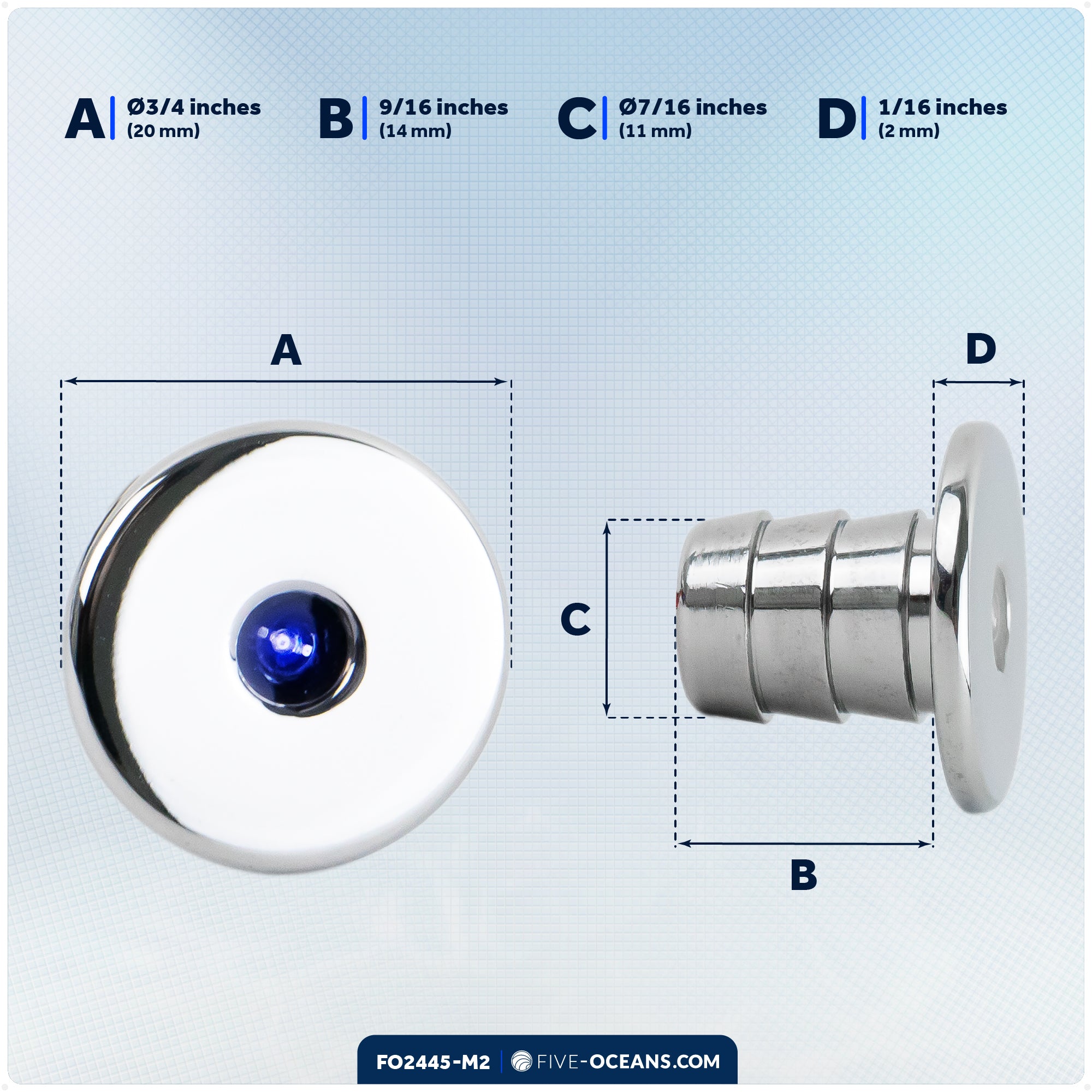 3/4" Round LED Snap-In Mount Courtesy / Mini Accent Light, Blue, 12V, 2-Pack - FO2445-M2