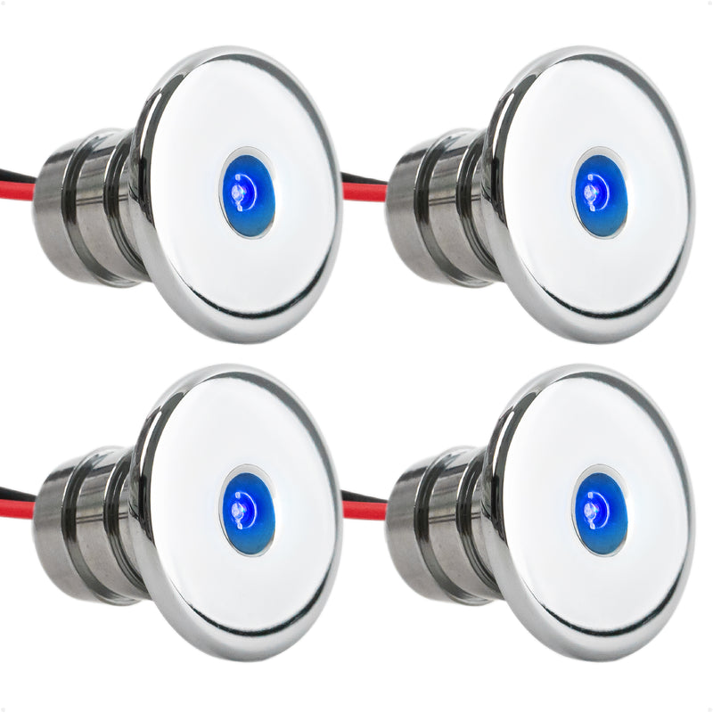 3/4" Round LED Snap-In Mount Courtesy / Mini Accent Light, Blue, 12V, 4-Pack - FO2445-M4 - Five Oceans
