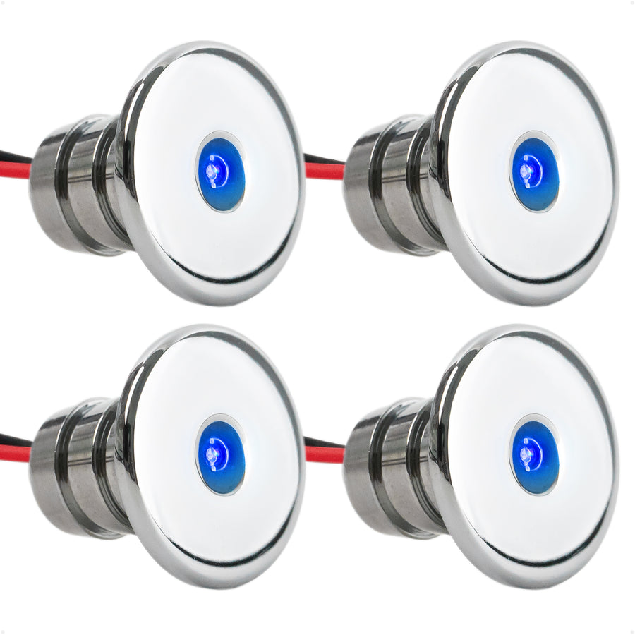 3/4" Round LED Snap-In Mount Courtesy / Mini Accent Light, Blue, 12V, 4-Pack - FO2445-M4 - Five Oceans