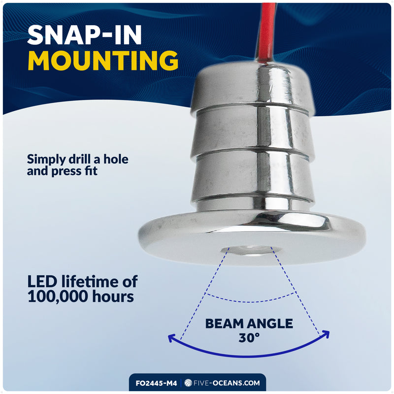 3/4" Round LED Snap-In Mount Courtesy / Mini Accent Light, Blue, 12V, 4-Pack - FO2445-M4 - Five Oceans