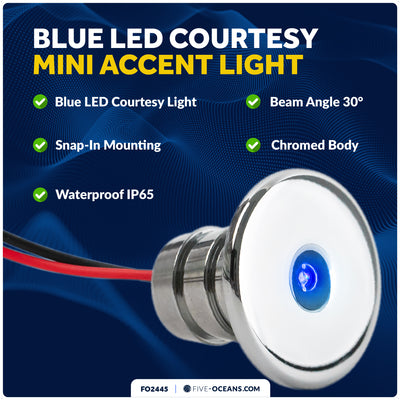 3/4" Round LED Snap-In Mount Courtesy / Mini Accent Light, Blue, 12V - FO2445 - Five Oceans