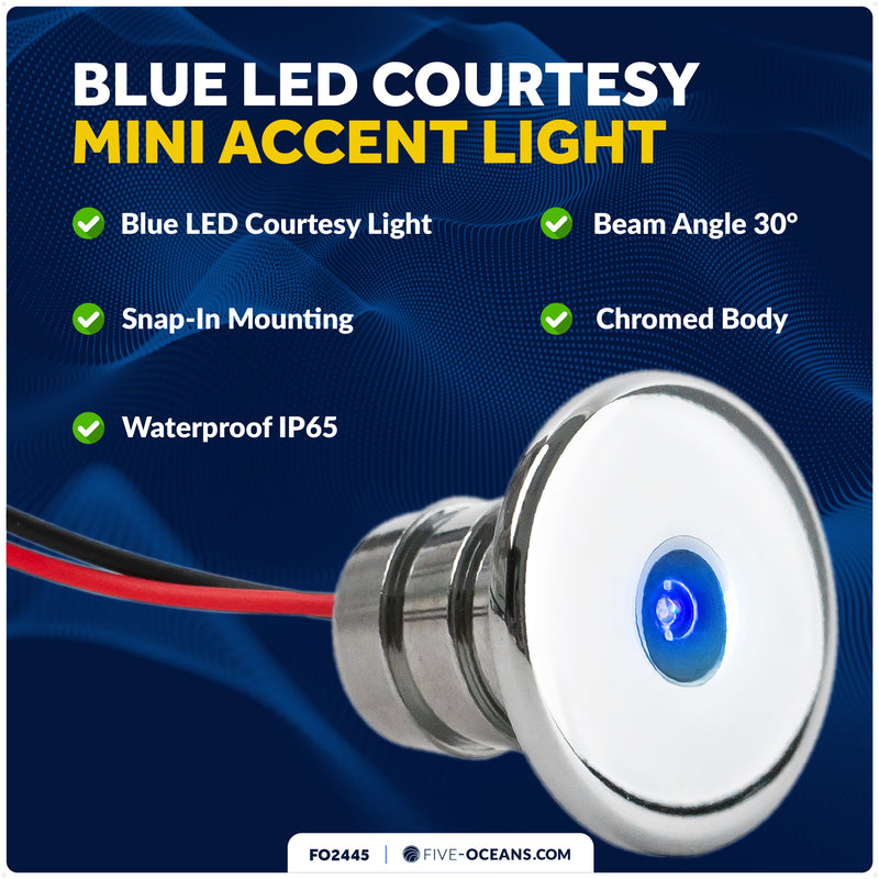 3/4" Round LED Snap-In Mount Courtesy / Mini Accent Light, Blue, 12V - FO2445 - Five Oceans