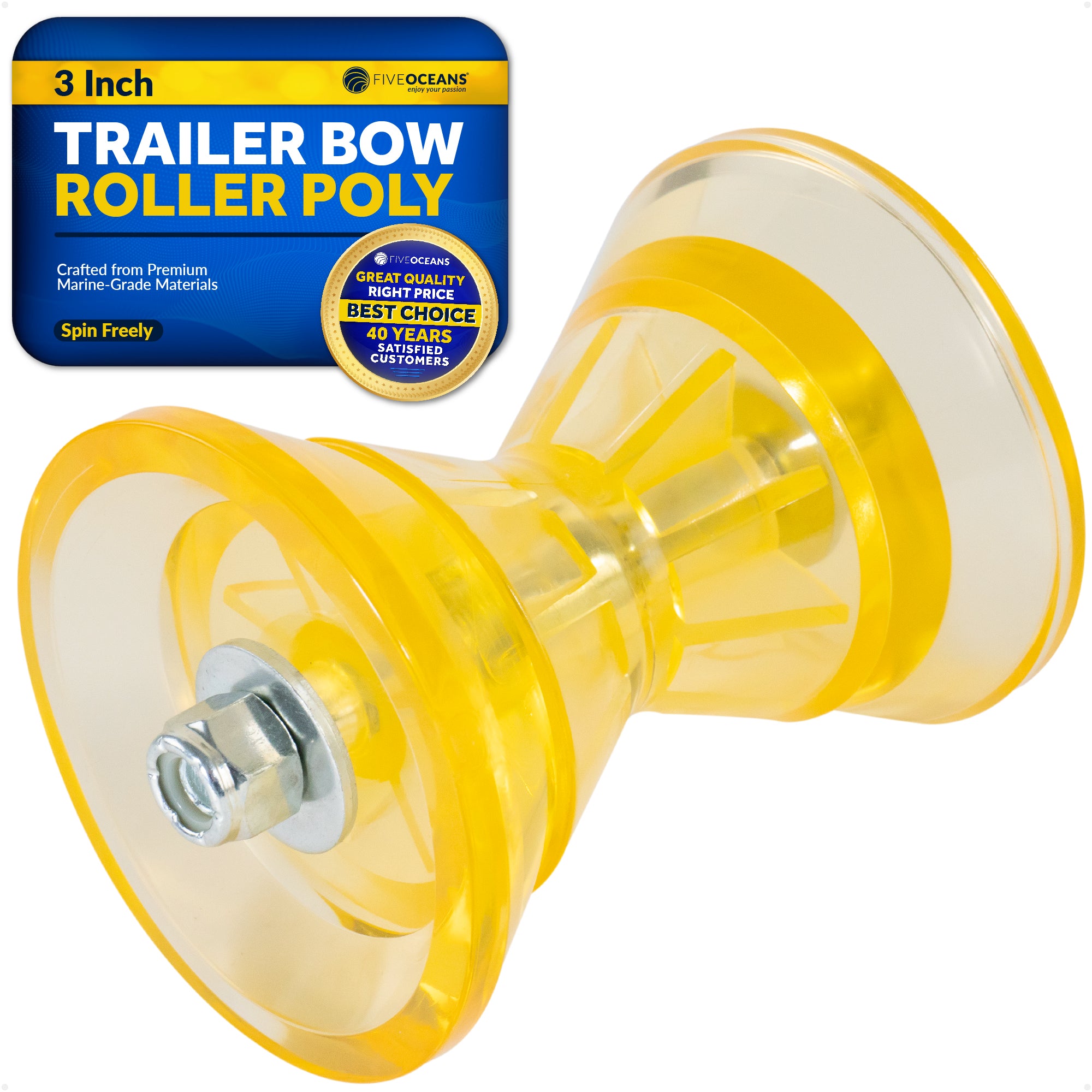 3" Boat Trailer Roller - Clear Yellow - FO2457 - Five Oceans
