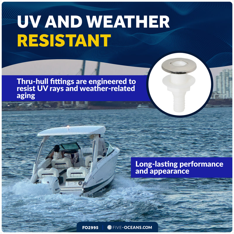3/4" Thru-Hull Fitting, White Nylon & Stainless Steel Head – FO2558 - Five Oceans