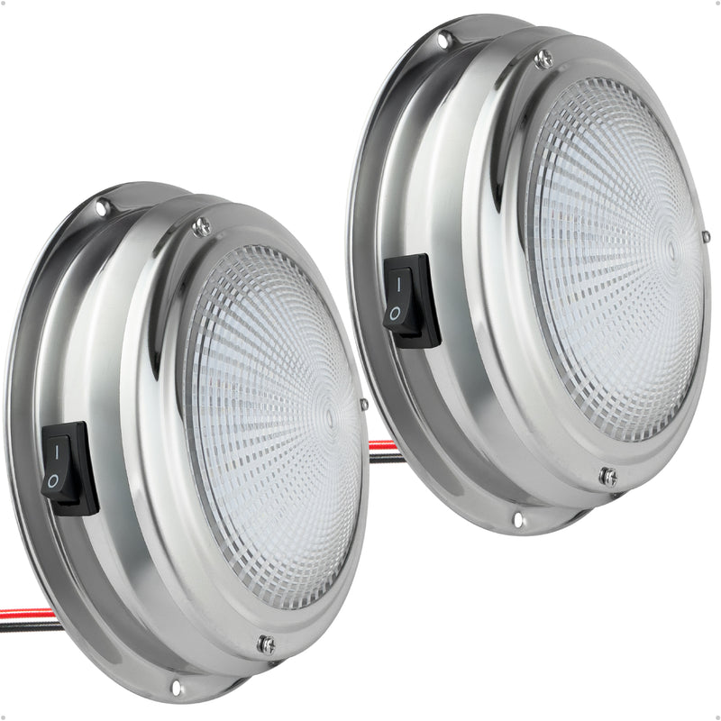 4" LED Surface-Mount Dome / Ceiling Light, Daylight White, Stainless Steel Housing, 12V, 2-Pack - FO2624-M2 - Five Oceans
