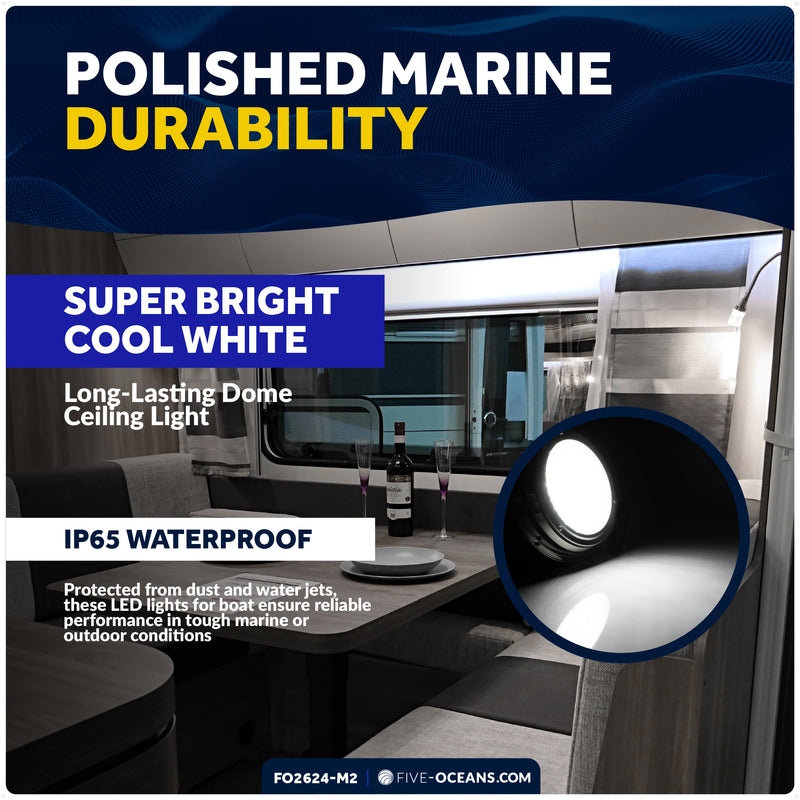 4" LED Surface-Mount Dome / Ceiling Light, Daylight White, Stainless Steel Housing, 12V, 2-Pack - FO2624-M2 - Five Oceans
