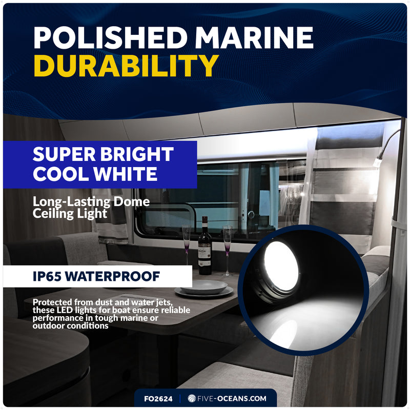 4" LED Surface-Mount Dome / Ceiling Light, Daylight White, Stainless Steel Housing, 12V - FO2624 - Five Oceans