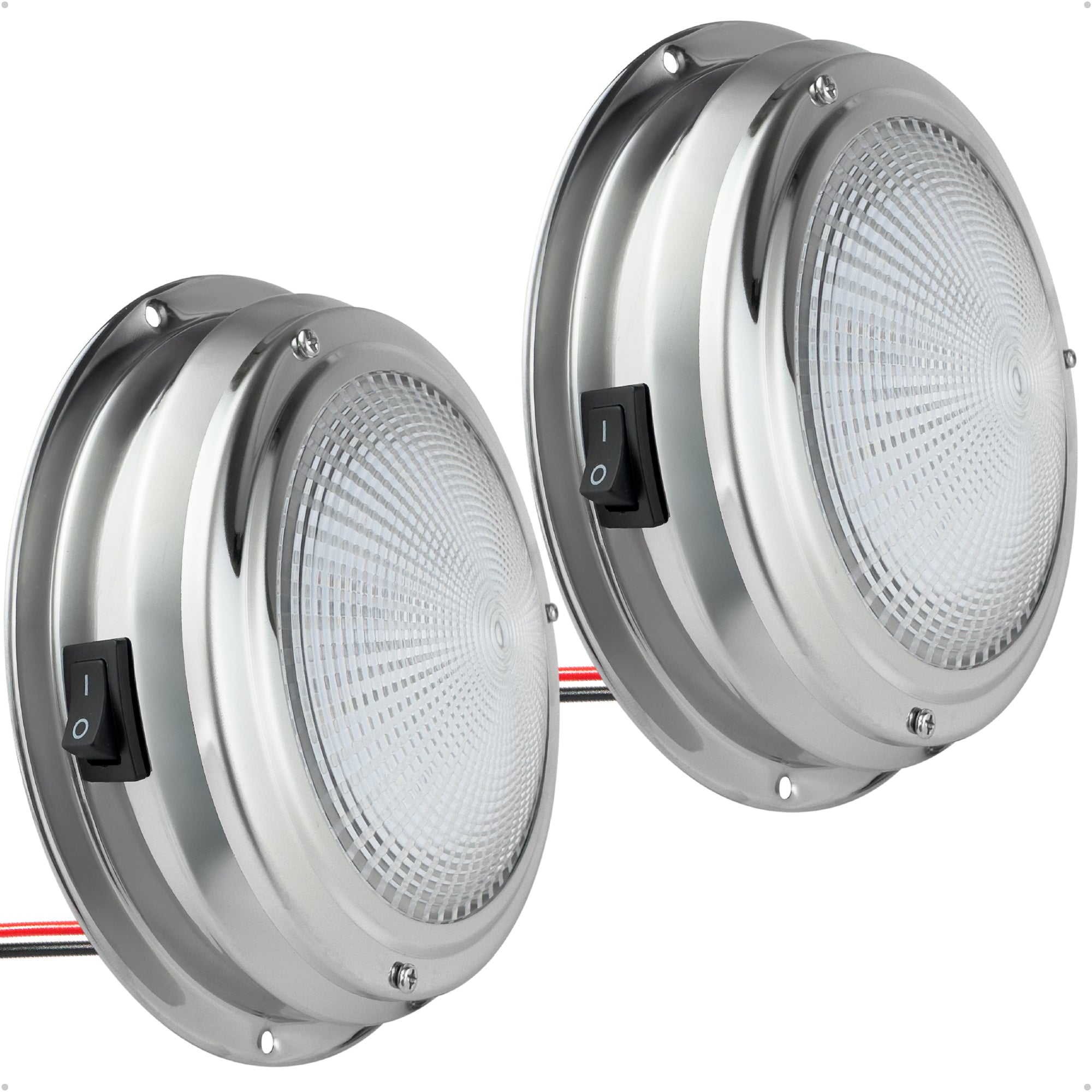 6" LED Surface-Mount Dome / Ceiling Light, Daylight White, Stainless Steel Housing, 12V, 2-Pack - FO2625-M2 - Five Oceans