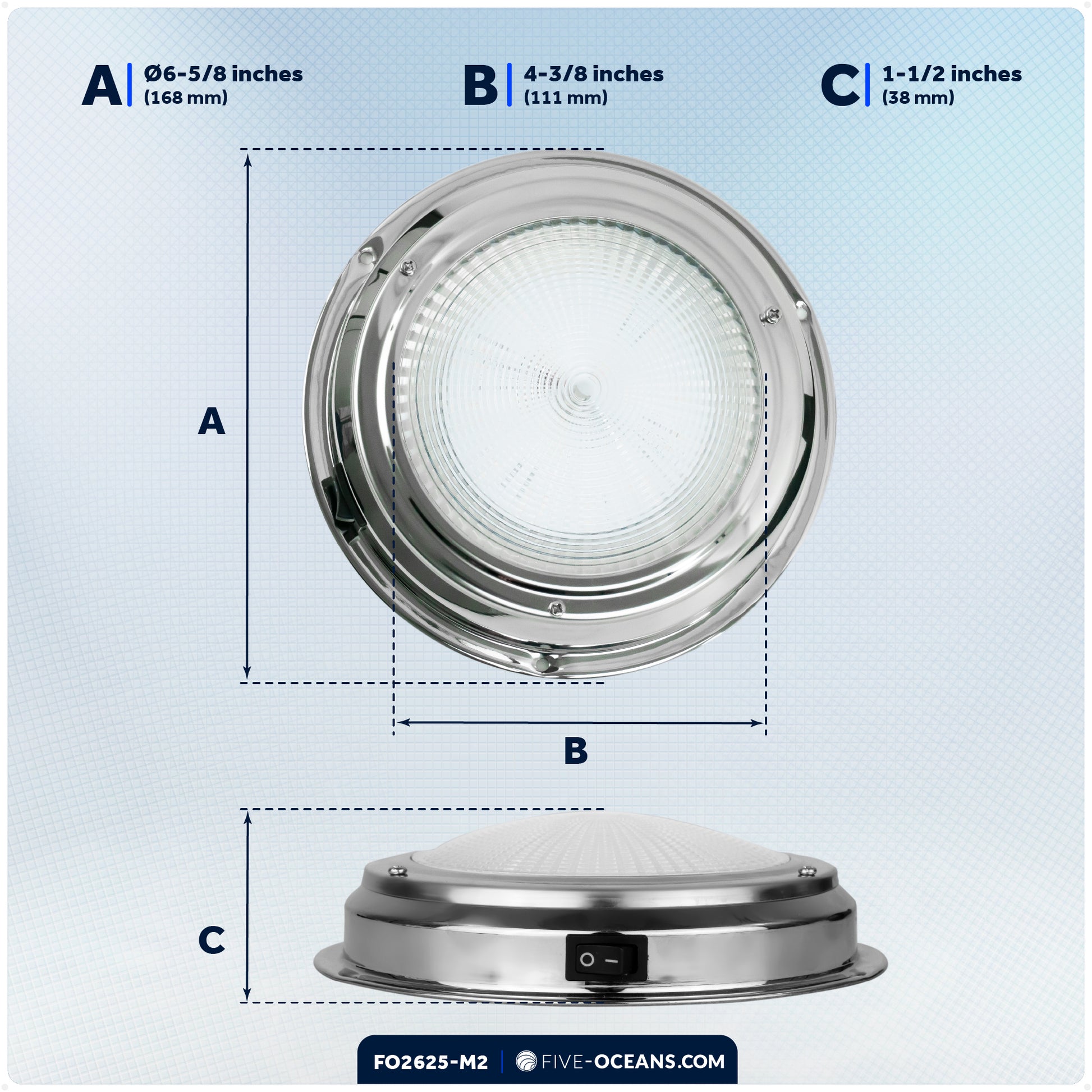 LED Interior Dome Ceiling Light, 6" Surface Mount, Daylight White, 2-Pack - FO2625-M2 - Five Oceans