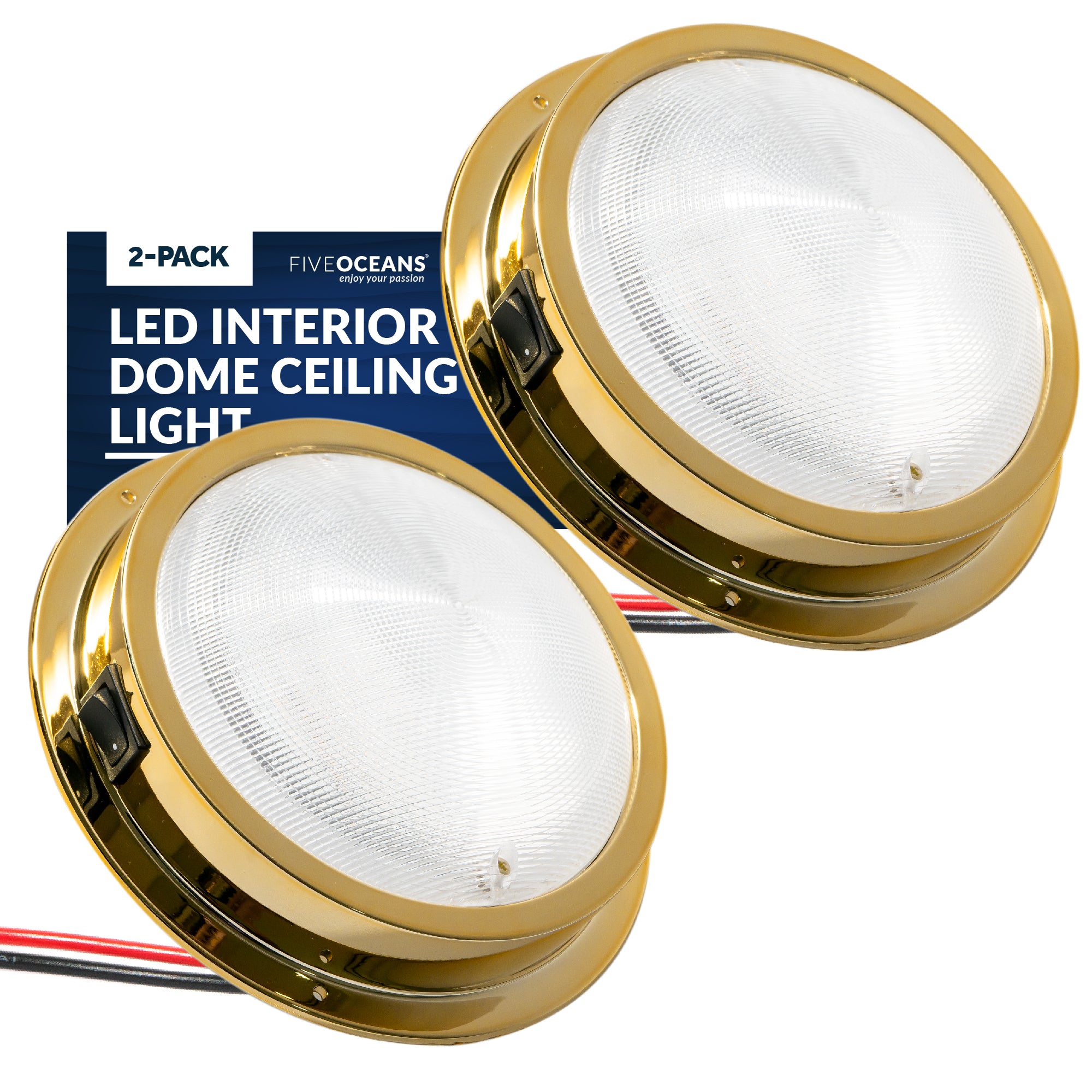 LED Interior Dome Ceiling Light, 6" Surface Mount, Daylight White, 2-Pack - FO2627-M2 - Five Oceans